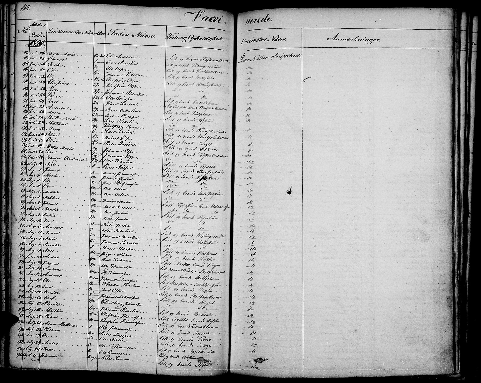 Vestre Toten prestekontor, SAH/PREST-108/H/Ha/Haa/L0002: Parish register (official) no. 2, 1825-1837, p. 184