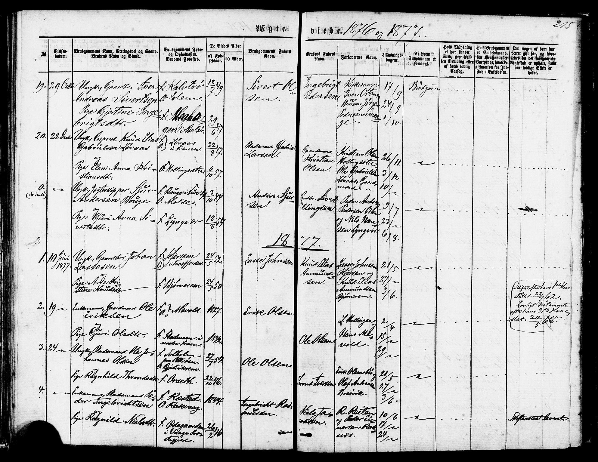 Ministerialprotokoller, klokkerbøker og fødselsregistre - Møre og Romsdal, AV/SAT-A-1454/560/L0720: Parish register (official) no. 560A04, 1873-1878, p. 215