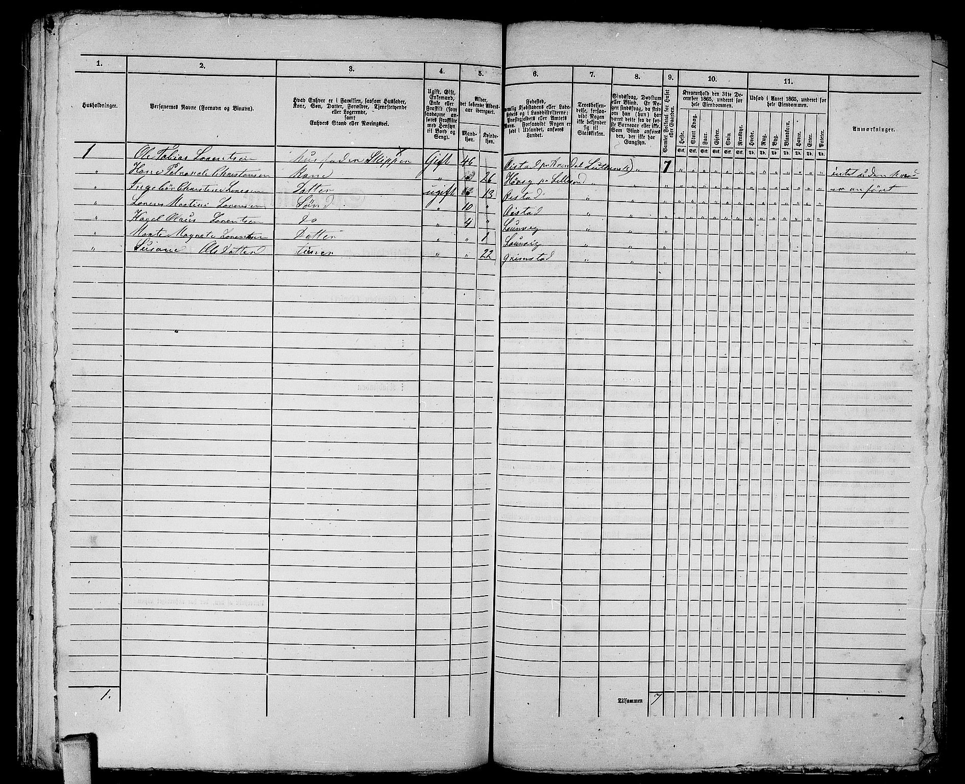 RA, 1865 census for Larvik, 1865, p. 1270