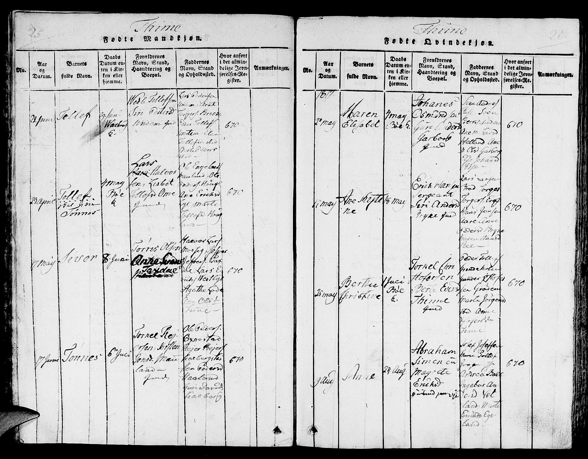 Lye sokneprestkontor, AV/SAST-A-101794/001/30/30BA/L0003: Parish register (official) no. A 3 /1, 1816-1826, p. 25-26