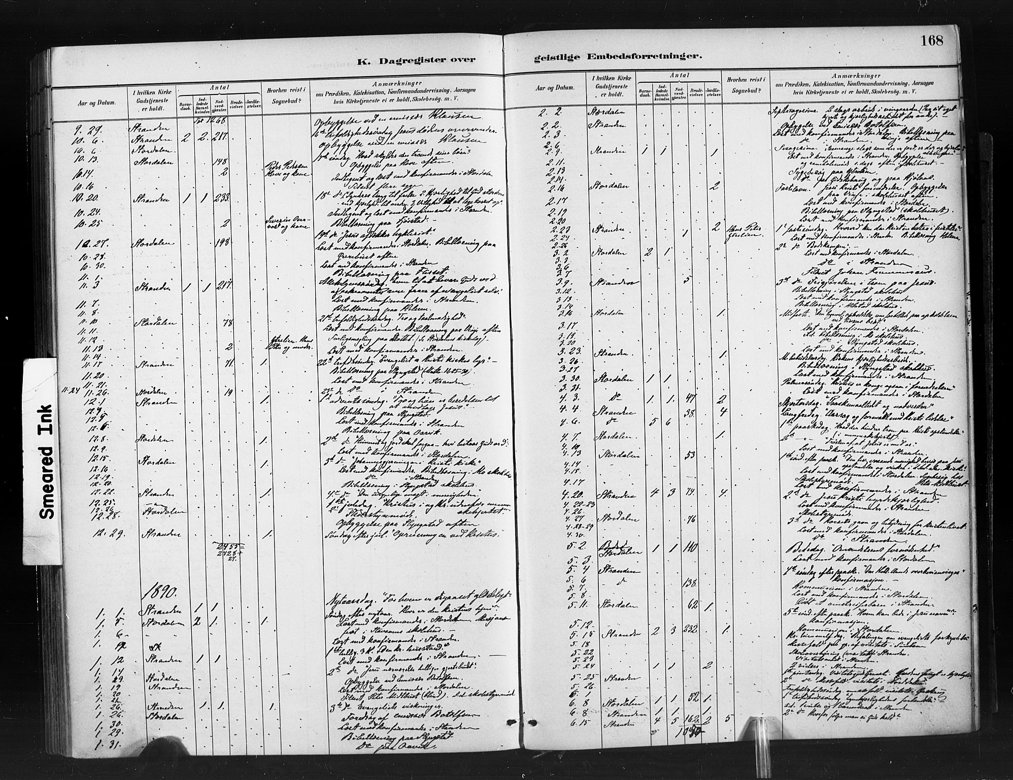 Ministerialprotokoller, klokkerbøker og fødselsregistre - Møre og Romsdal, SAT/A-1454/520/L0283: Parish register (official) no. 520A12, 1882-1898, p. 168