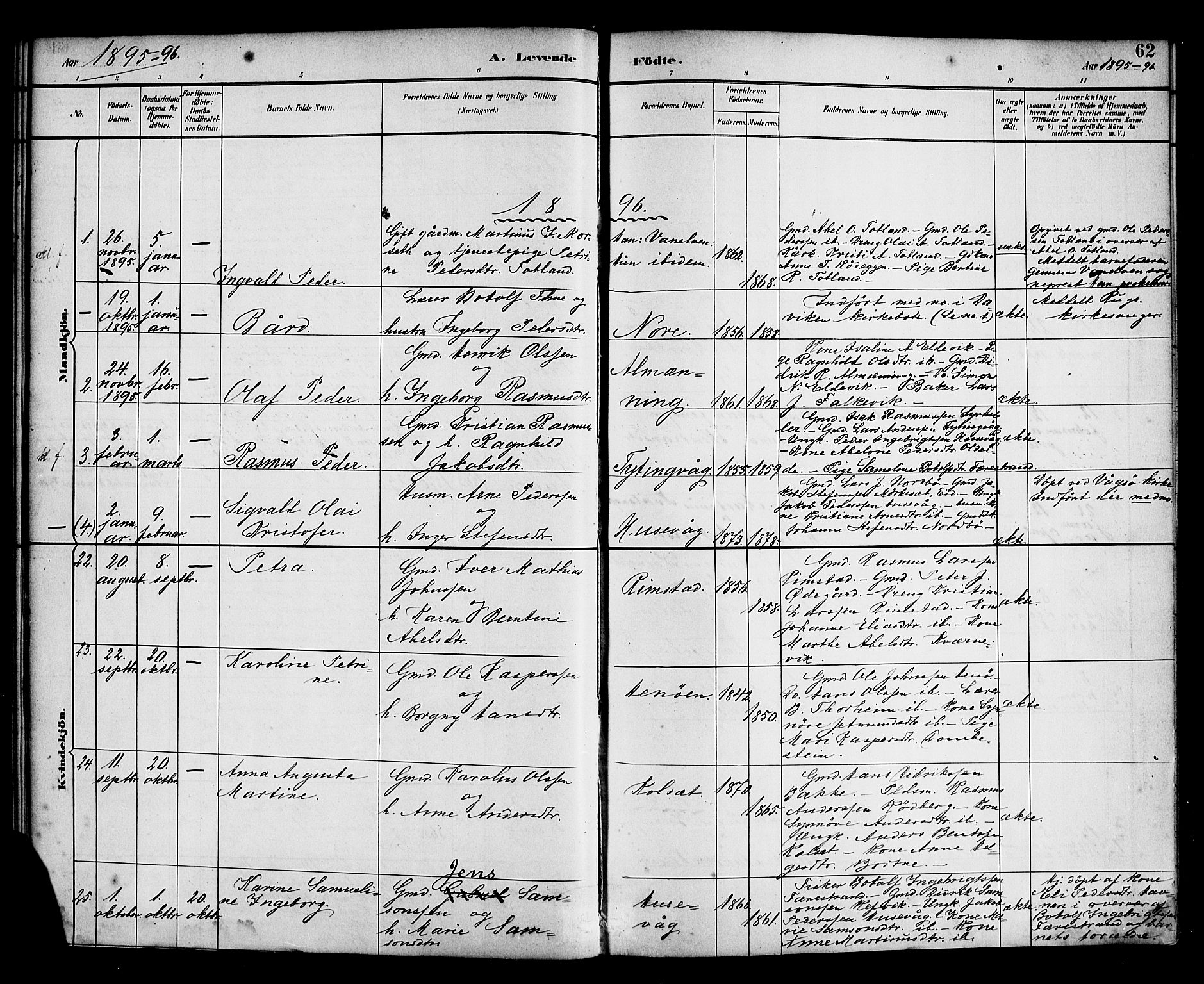 Davik sokneprestembete, AV/SAB-A-79701/H/Haa/Haad/L0001: Parish register (official) no. D 1, 1882-1900, p. 62