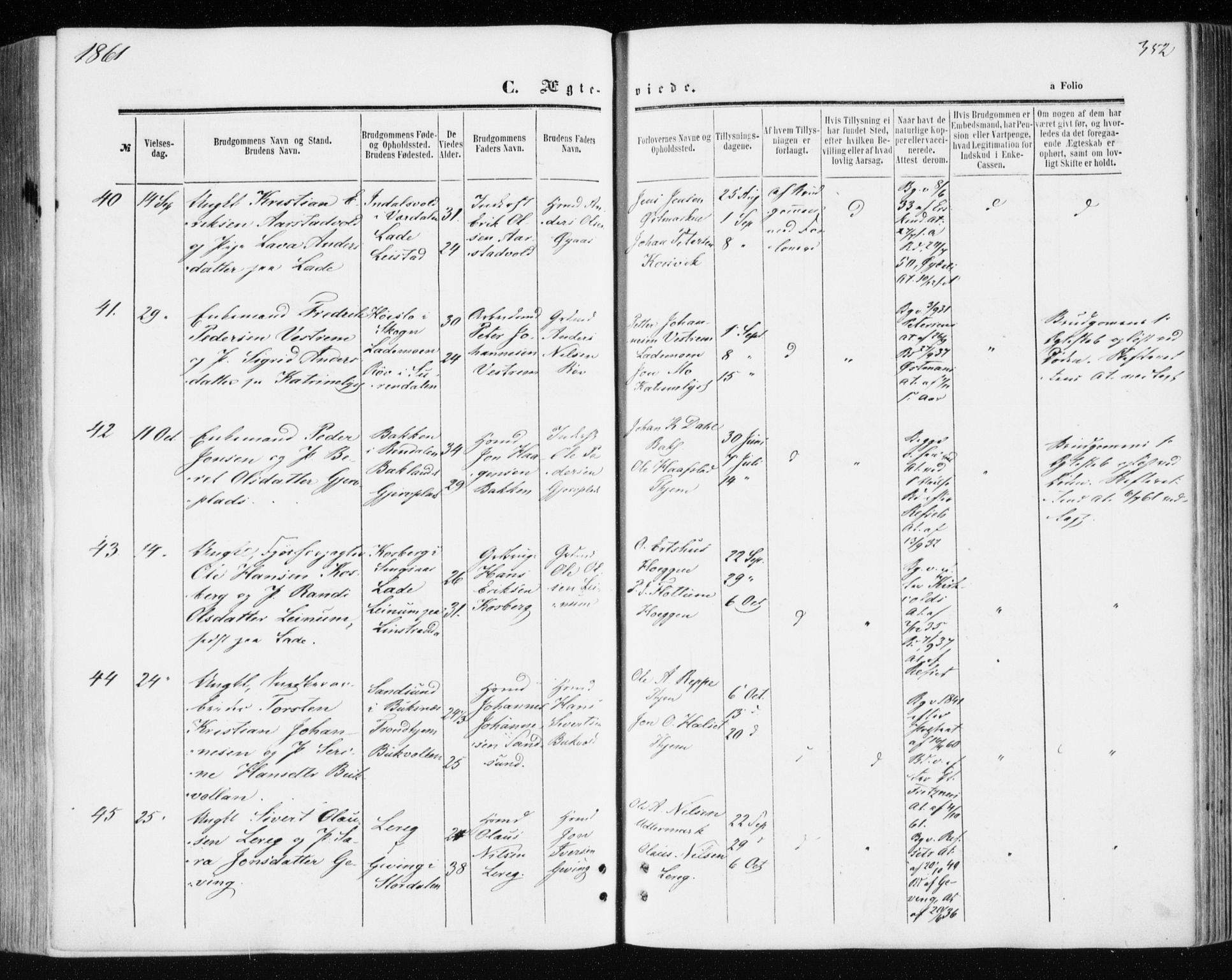 Ministerialprotokoller, klokkerbøker og fødselsregistre - Sør-Trøndelag, SAT/A-1456/606/L0292: Parish register (official) no. 606A07, 1856-1865, p. 352