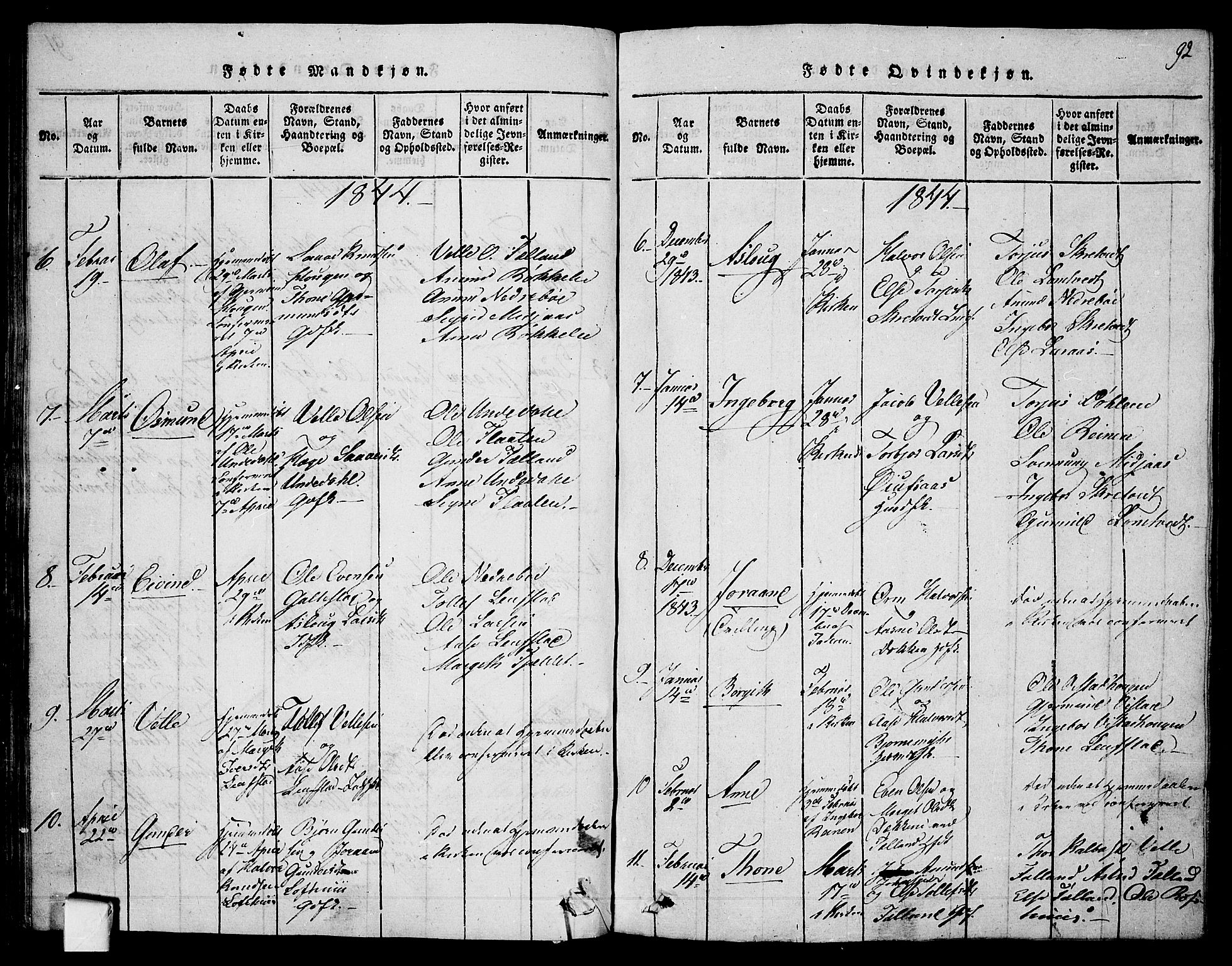 Mo kirkebøker, SAKO/A-286/F/Fa/L0004: Parish register (official) no. I 4, 1814-1844, p. 92