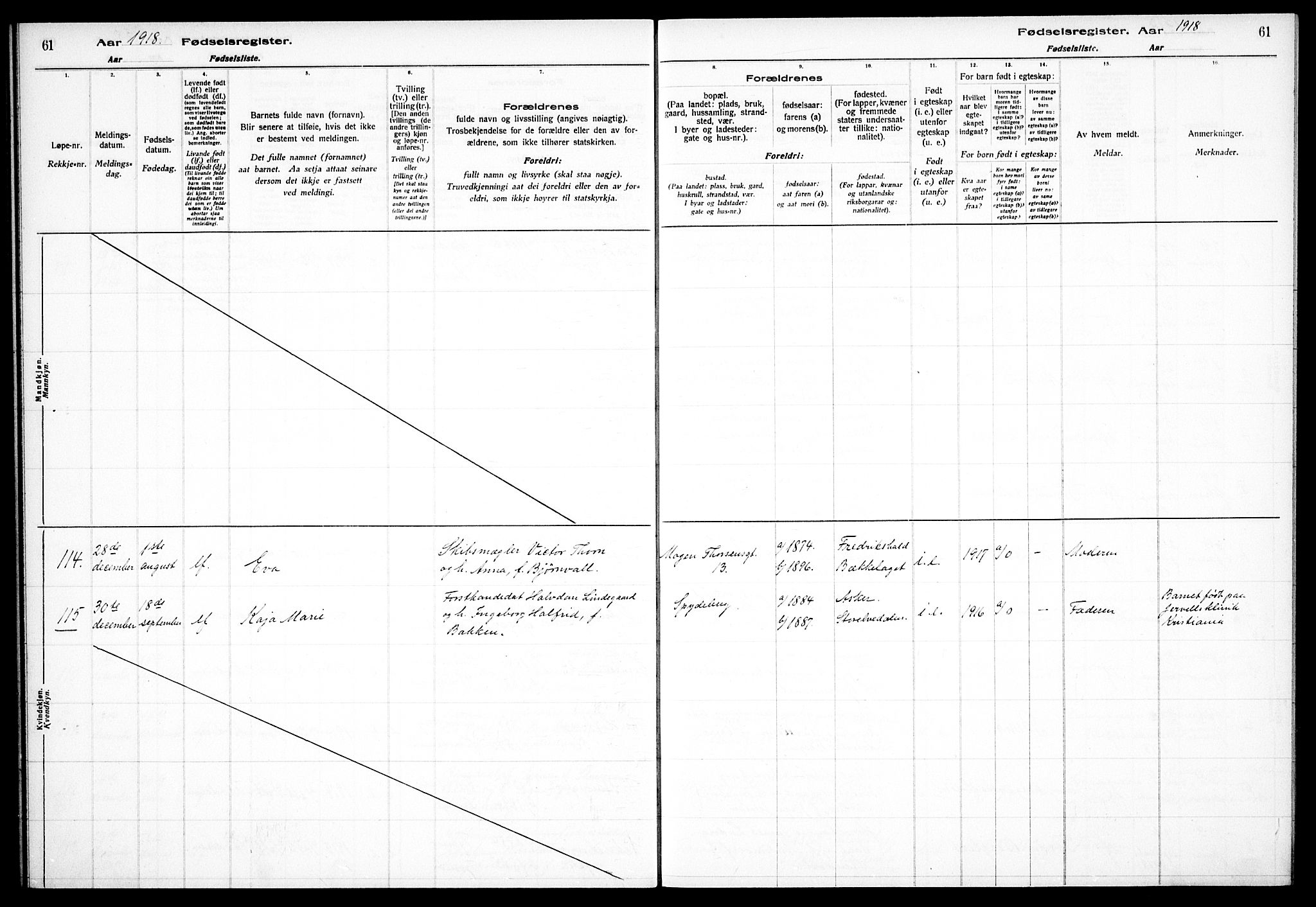 Frogner prestekontor Kirkebøker, AV/SAO-A-10886/J/Ja/L0001: Birth register no. 1, 1916-1927, p. 61