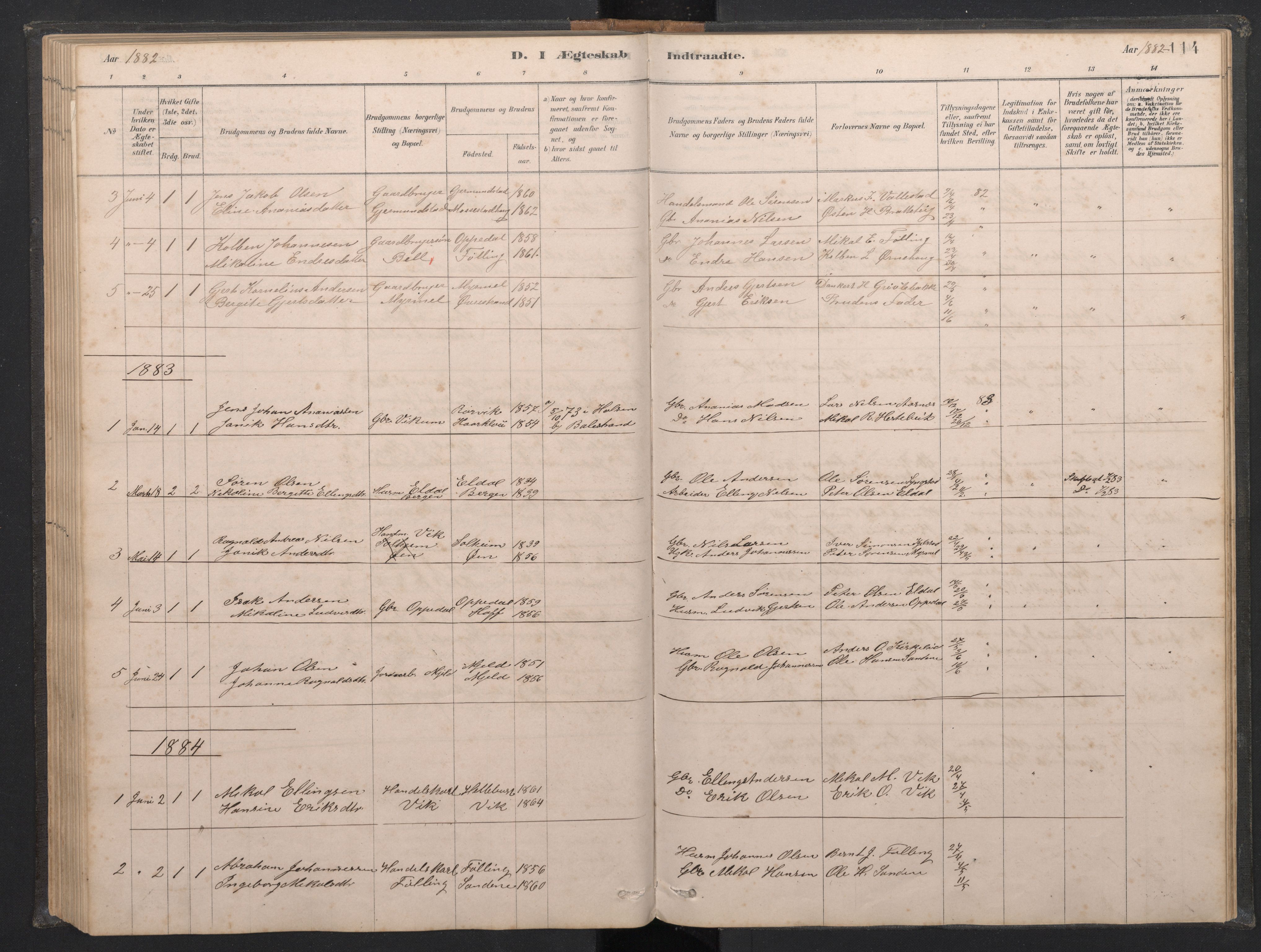 Gaular sokneprestembete, SAB/A-80001/H/Hab: Parish register (copy) no. C 3, 1878-1897, p. 113b-114a
