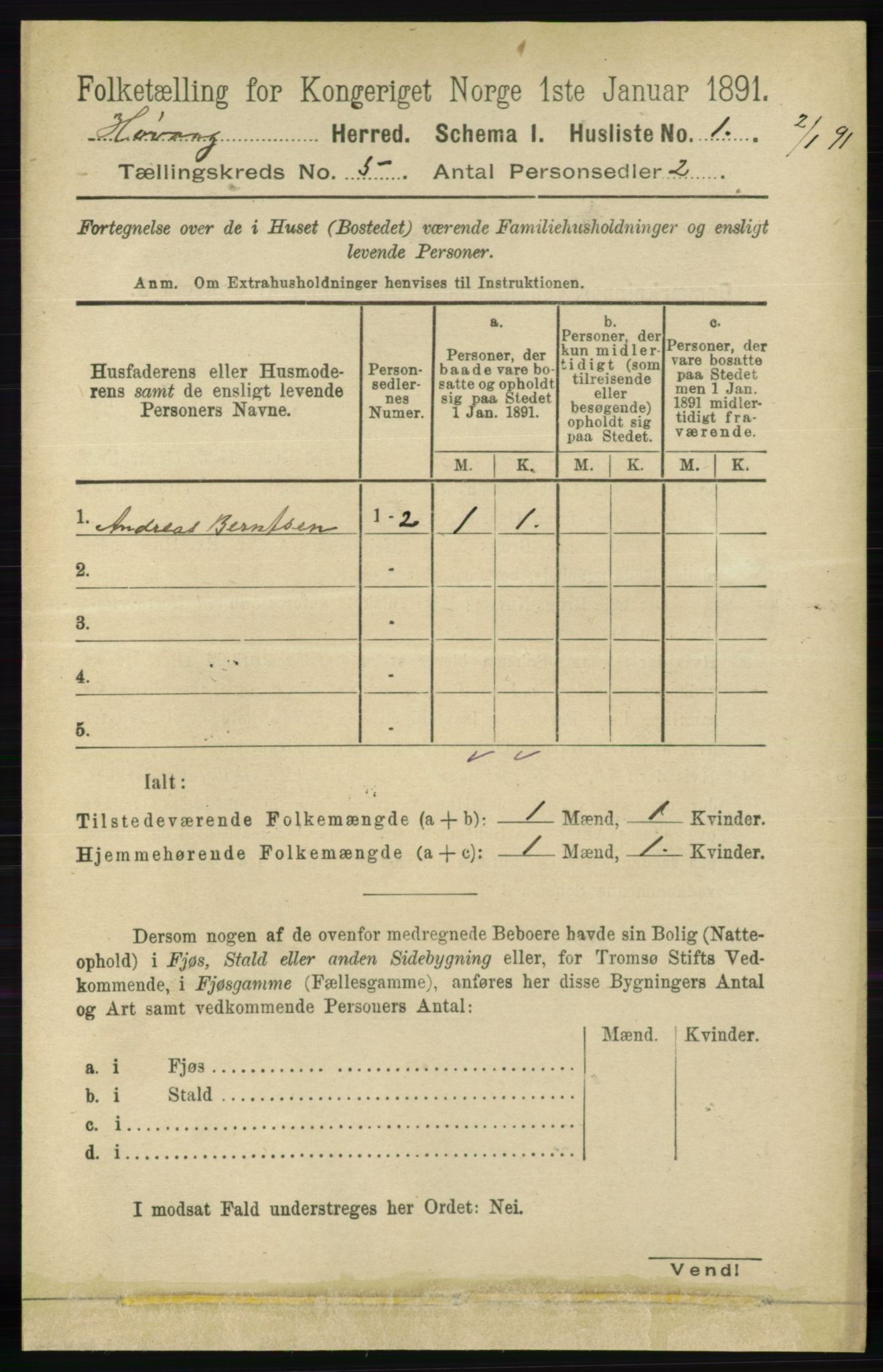 RA, 1891 census for 0927 Høvåg, 1891, p. 1786