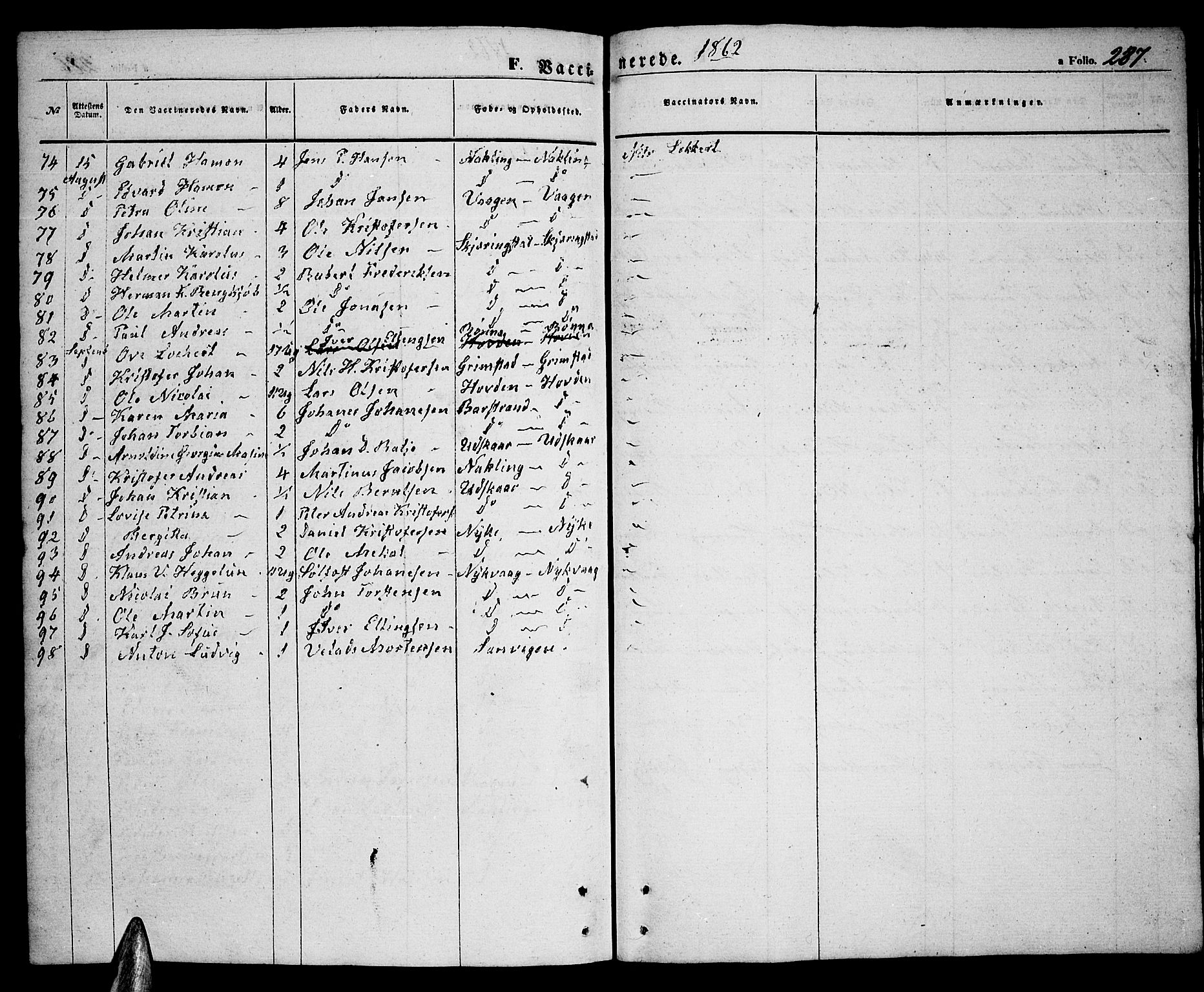 Ministerialprotokoller, klokkerbøker og fødselsregistre - Nordland, SAT/A-1459/891/L1313: Parish register (copy) no. 891C02, 1856-1870, p. 287