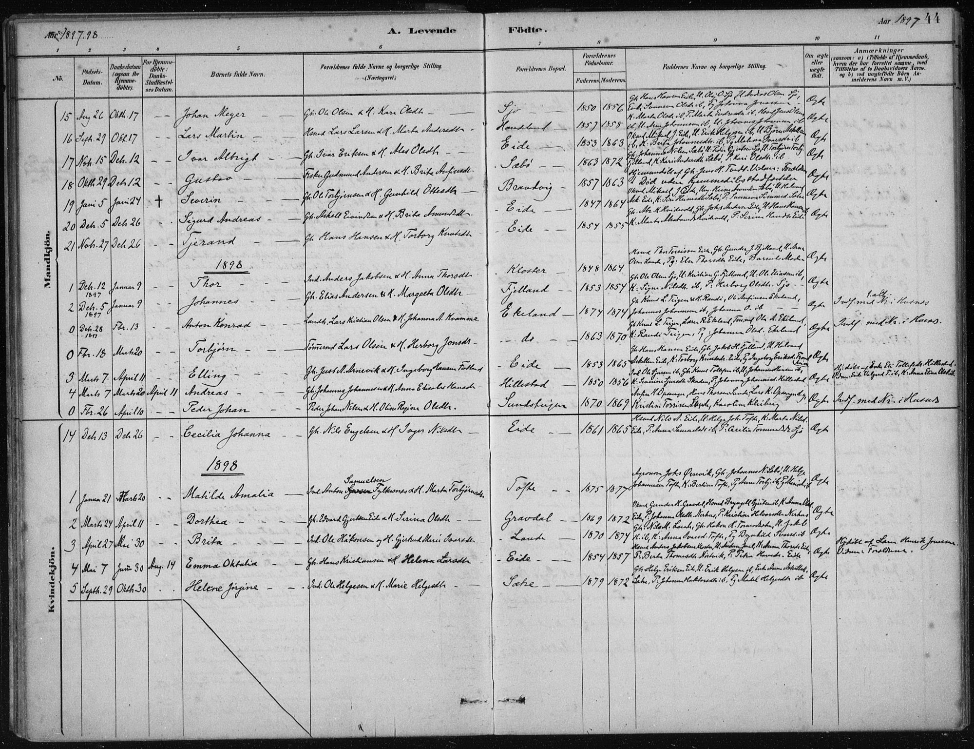 Fjelberg sokneprestembete, SAB/A-75201/H/Haa: Parish register (official) no. C  1, 1879-1918, p. 44