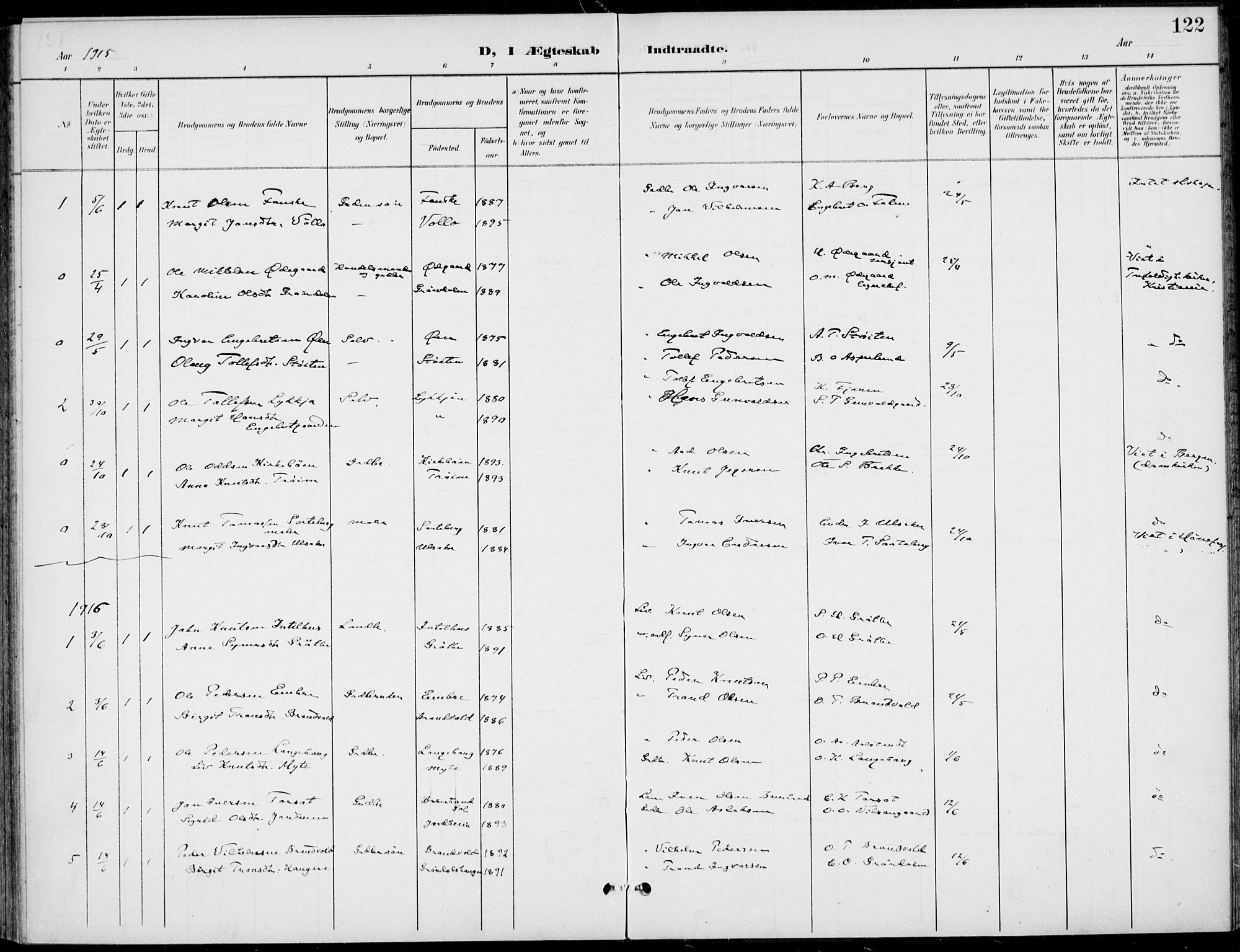 Gol kirkebøker, AV/SAKO-A-226/F/Fb/L0002: Parish register (official) no. II 2, 1900-1921, p. 122