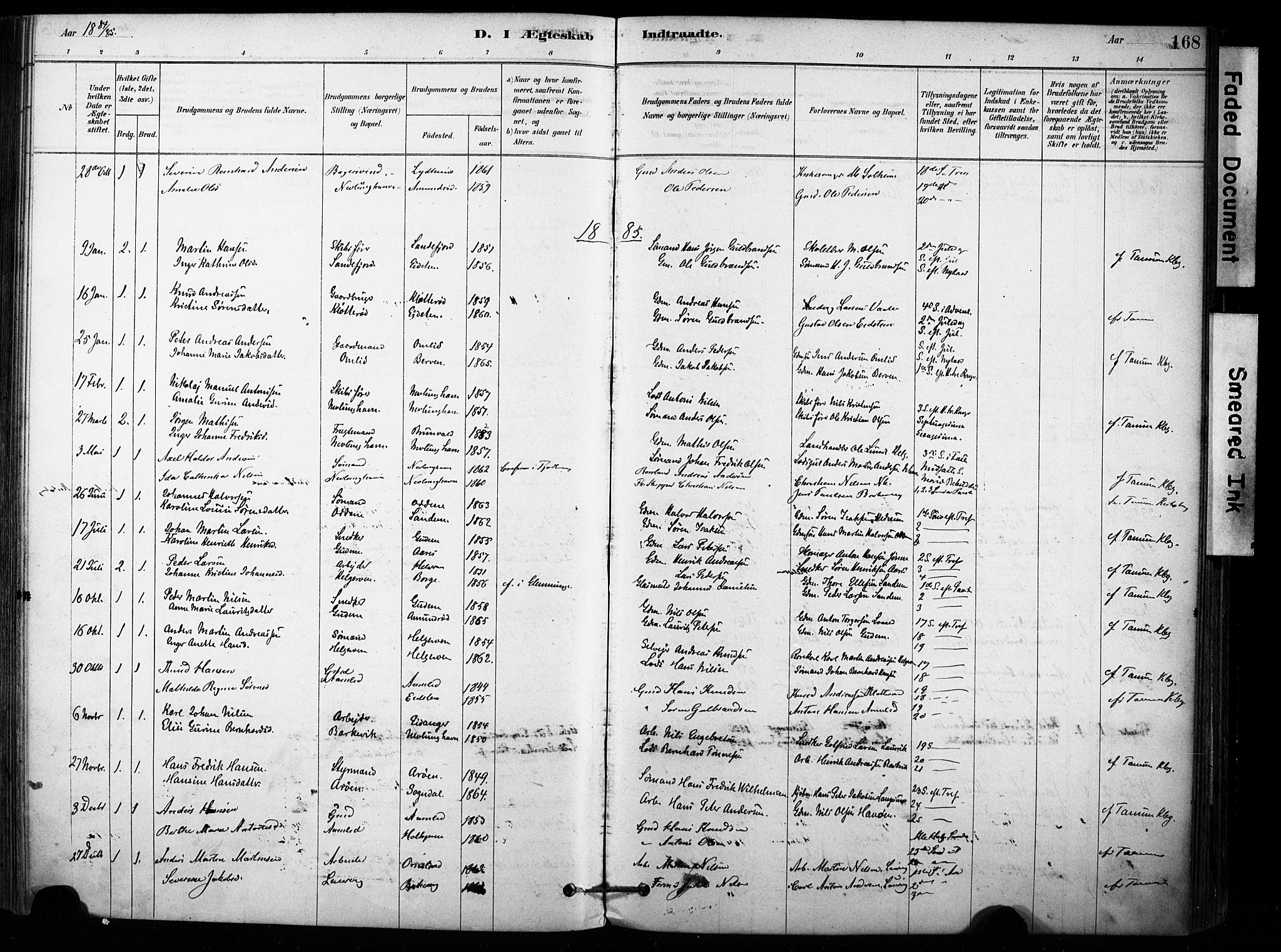 Brunlanes kirkebøker, AV/SAKO-A-342/F/Fb/L0001: Parish register (official) no. II 1, 1878-1899, p. 168