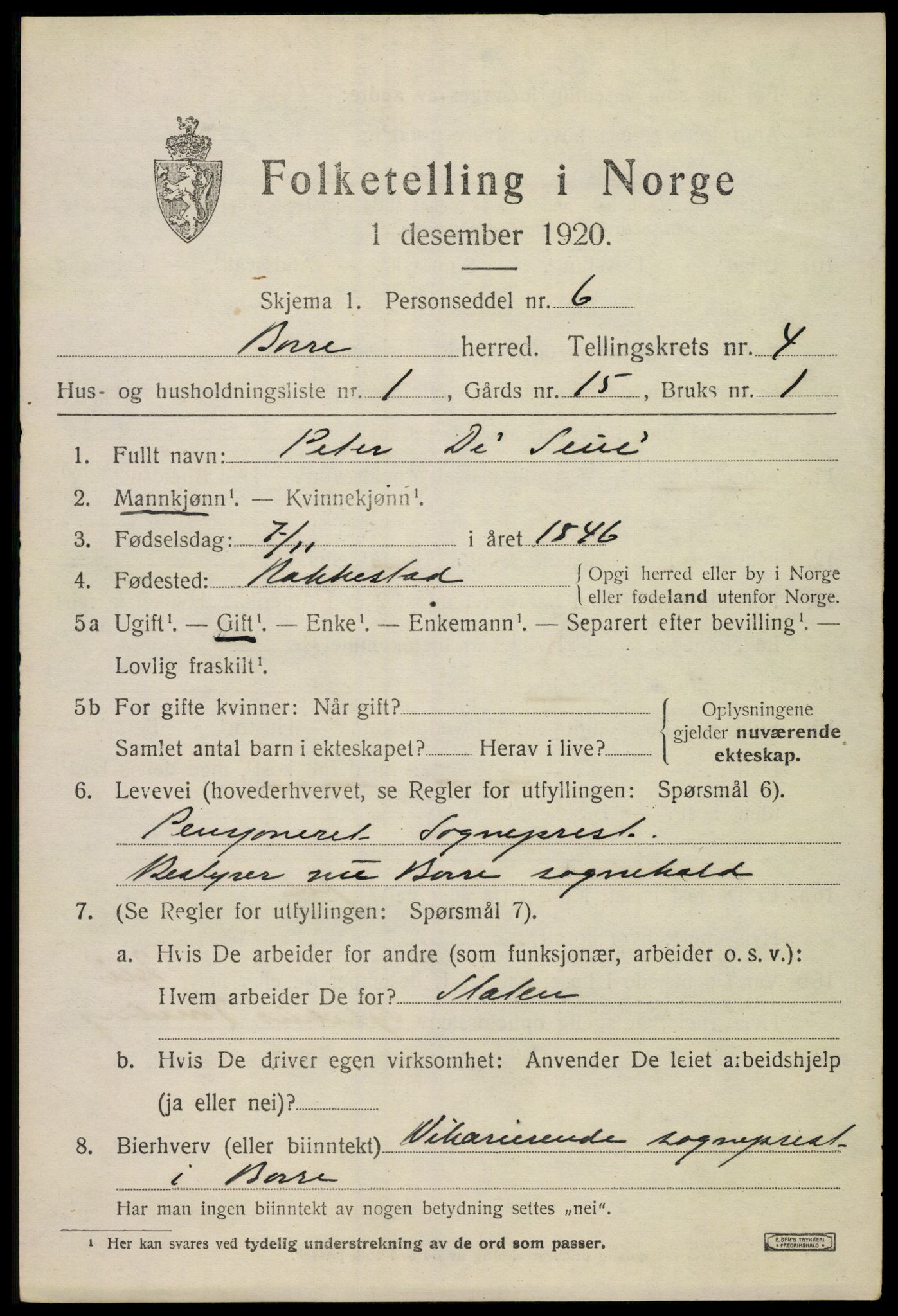 SAKO, 1920 census for Borre, 1920, p. 7144