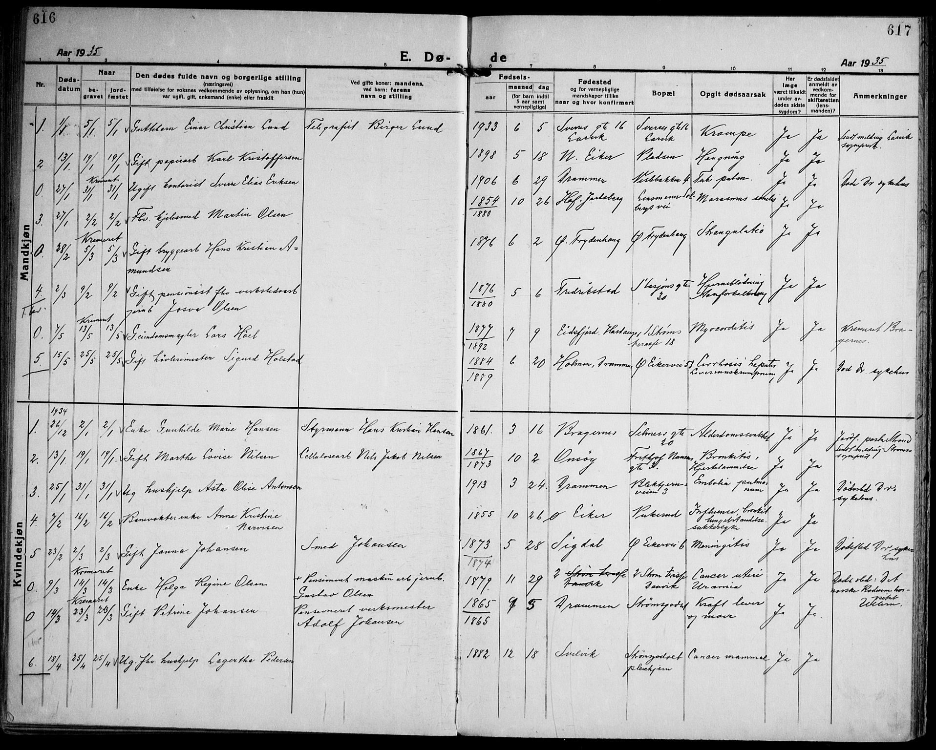 Strømsgodset kirkebøker, AV/SAKO-A-324/F/Fa/L0003: Parish register (official) no. 3, 1920-1936, p. 616-617