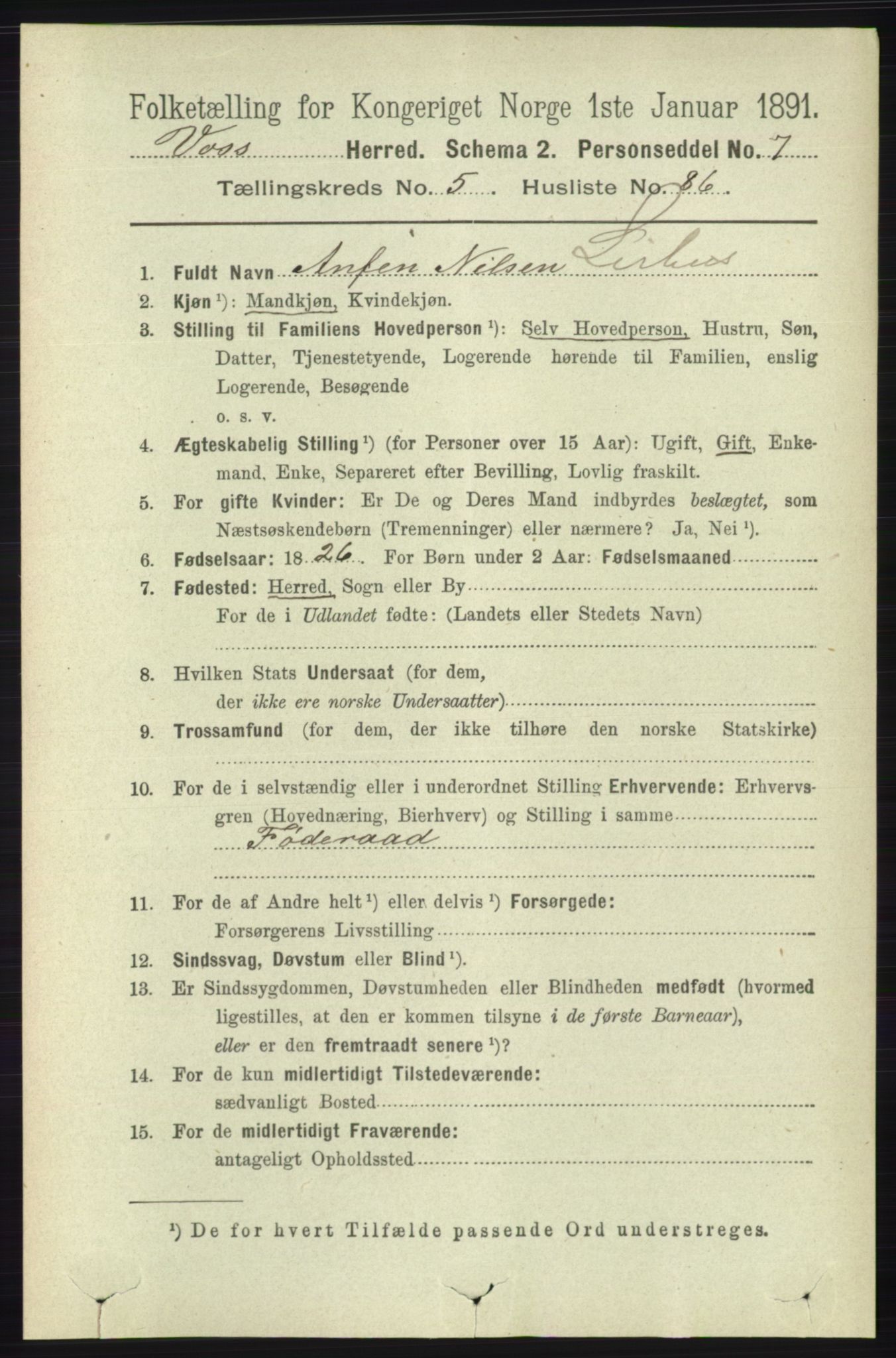 RA, 1891 census for 1235 Voss, 1891, p. 3202