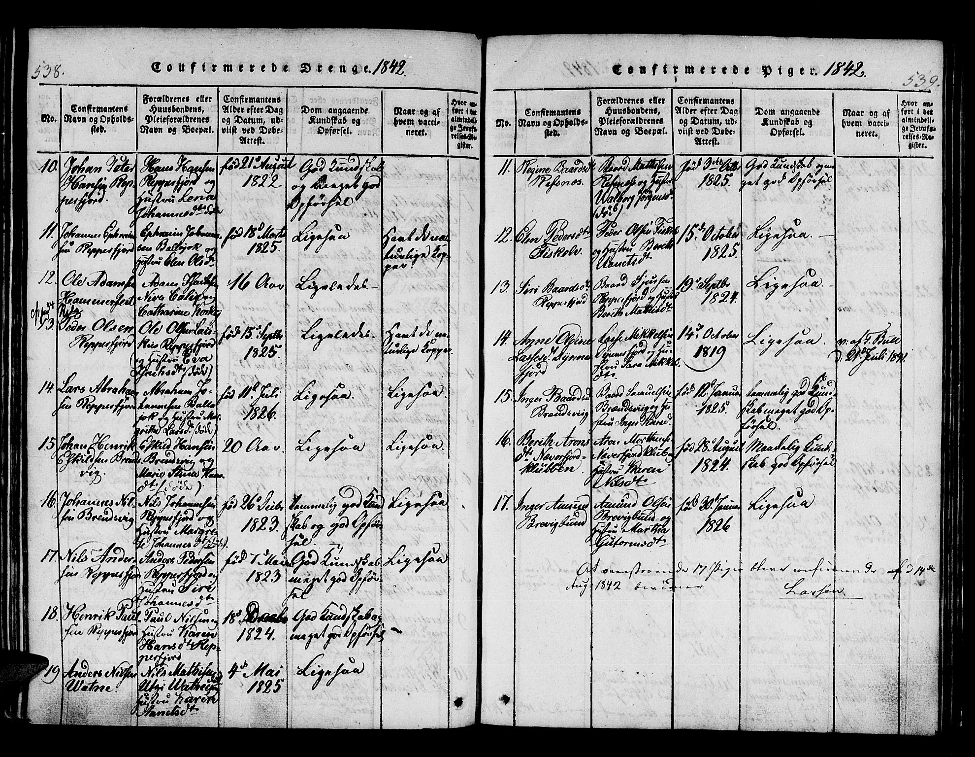 Hammerfest sokneprestkontor, AV/SATØ-S-1347/H/Ha/L0003.kirke: Parish register (official) no. 3, 1821-1842, p. 538-539