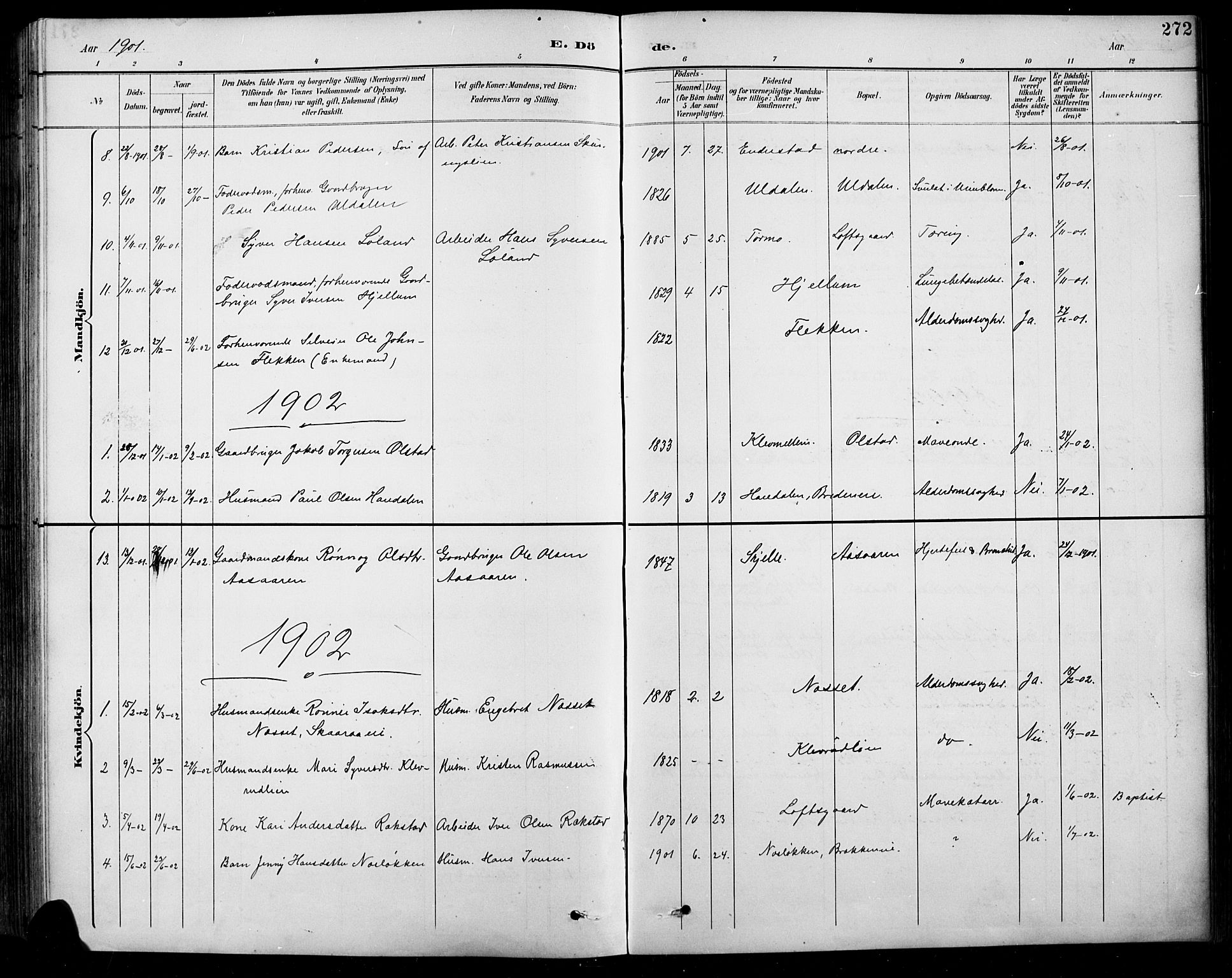 Sel prestekontor, SAH/PREST-074/H/Ha/Hab/L0001: Parish register (copy) no. 1, 1894-1923, p. 272
