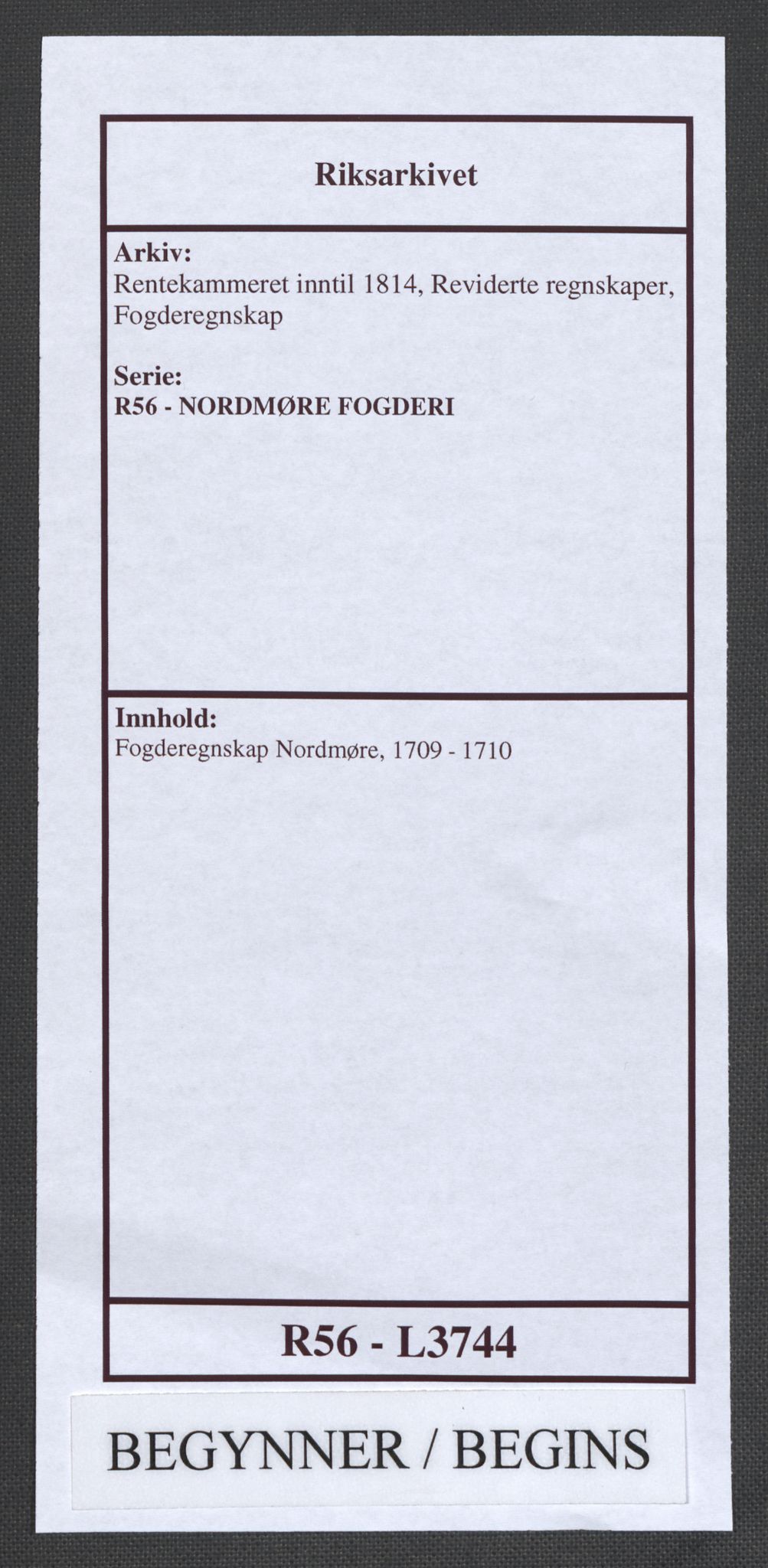 Rentekammeret inntil 1814, Reviderte regnskaper, Fogderegnskap, AV/RA-EA-4092/R56/L3744: Fogderegnskap Nordmøre, 1709-1710, p. 1