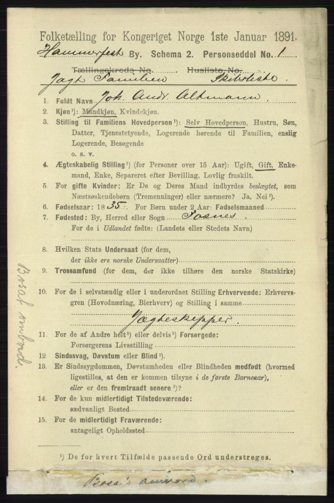 RA, 1891 census for 2001 Hammerfest, 1891, p. 2779