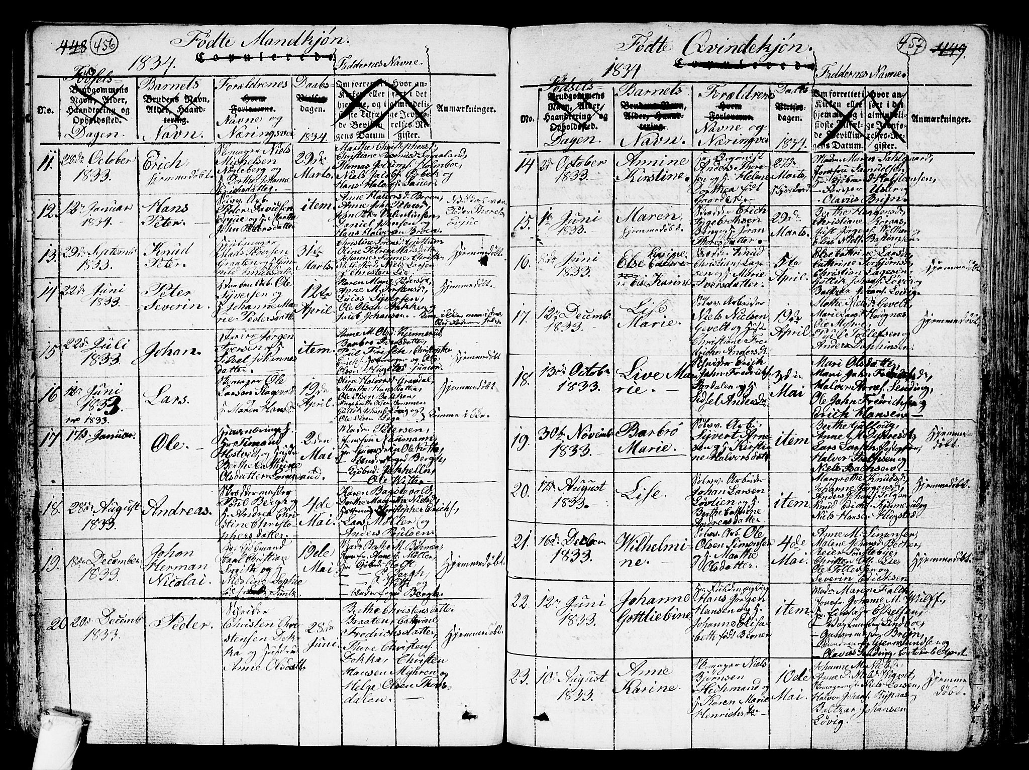Kongsberg kirkebøker, SAKO/A-22/G/Ga/L0001: Parish register (copy) no. 1, 1816-1839, p. 456-457