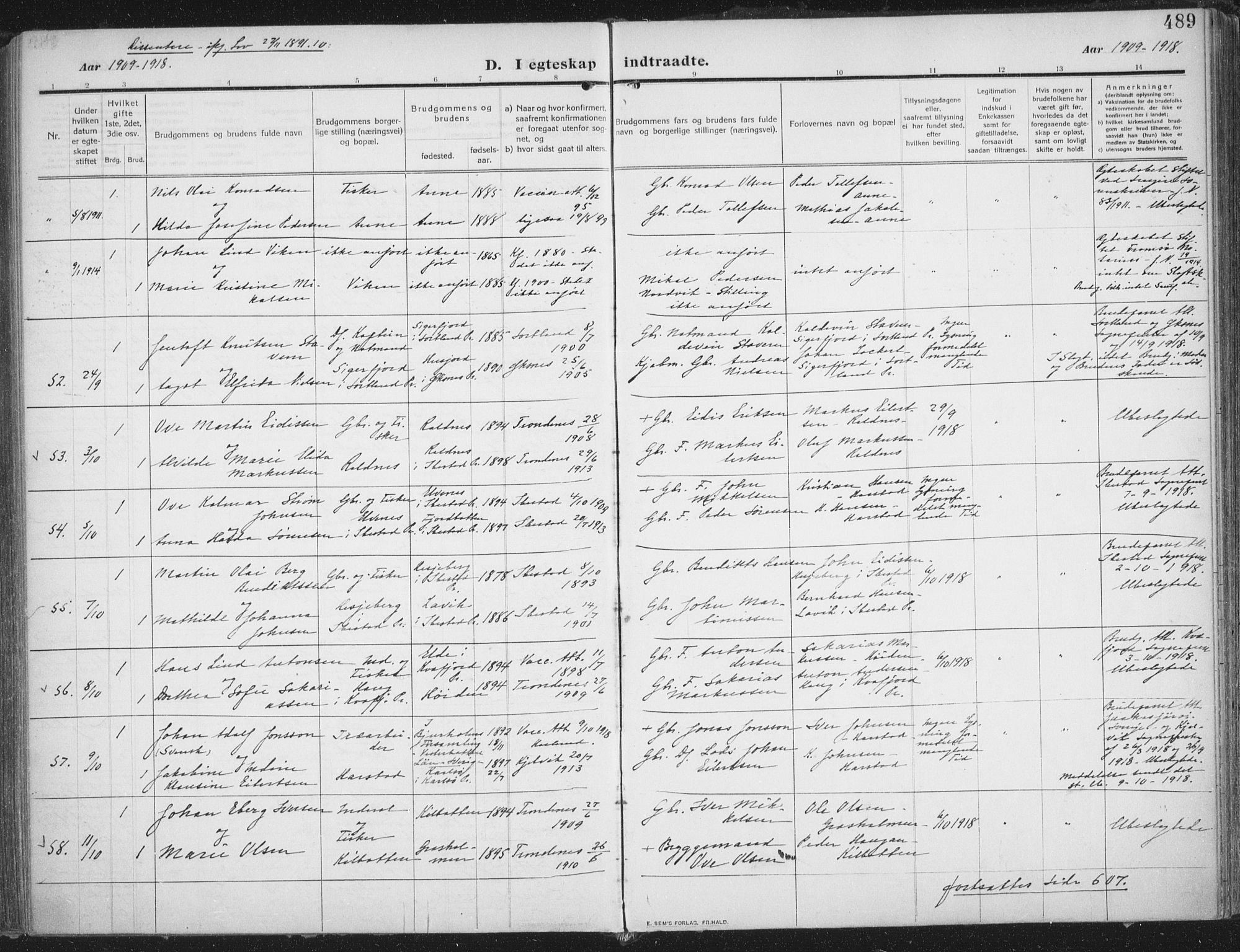 Trondenes sokneprestkontor, SATØ/S-1319/H/Ha/L0018kirke: Parish register (official) no. 18, 1909-1918, p. 489