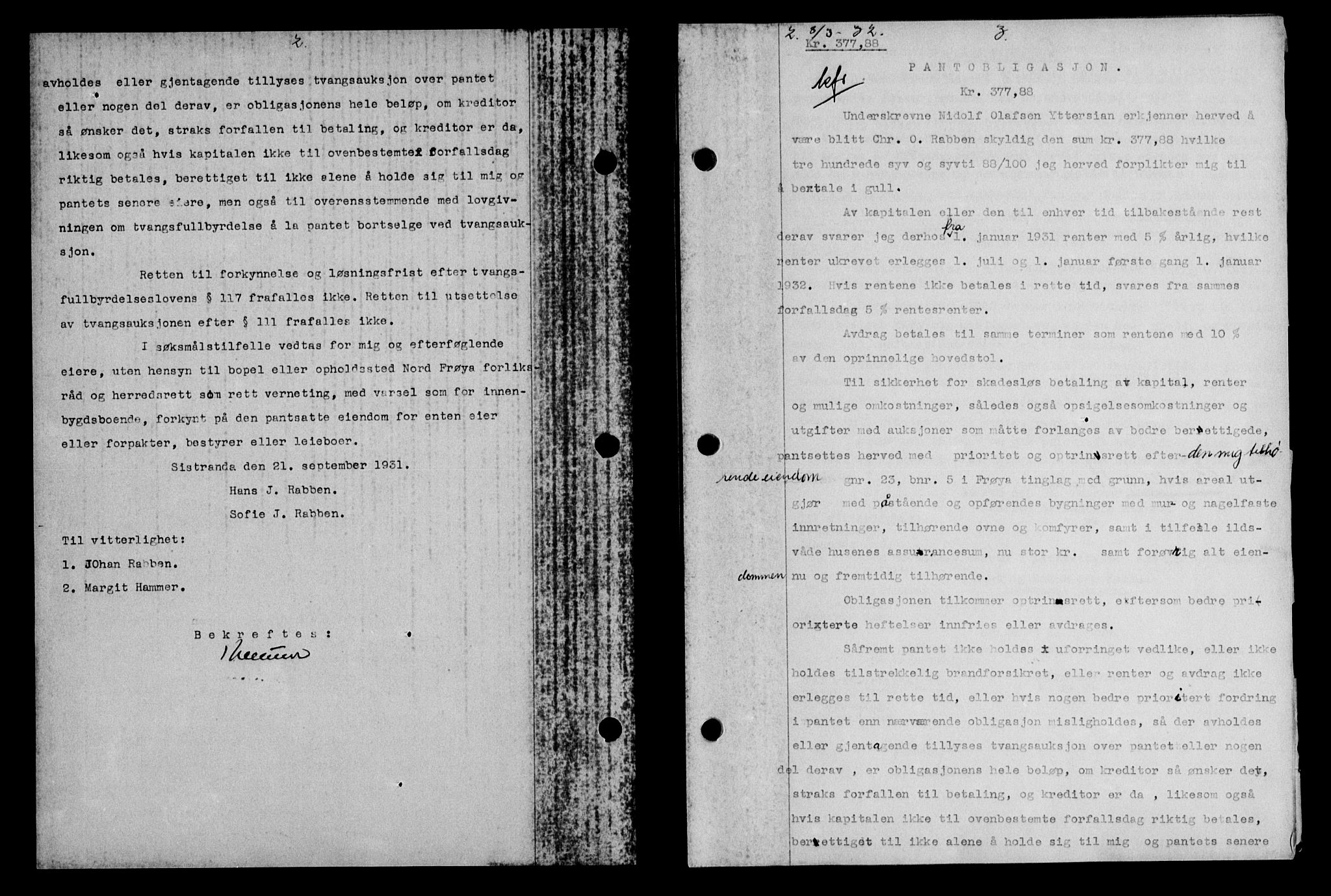 Hitra sorenskriveri, AV/SAT-A-0018/2/2C/2Ca/L0018: Mortgage book no. 18, 1932-1932, p. 2-3