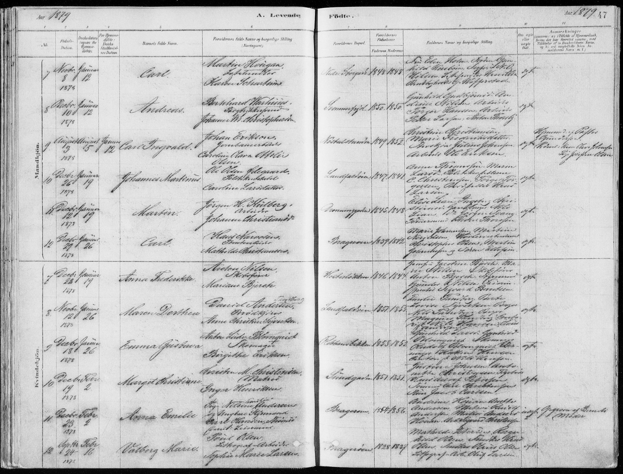 Bragernes kirkebøker, AV/SAKO-A-6/F/Fb/L0006a: Parish register (official) no. II 6A, 1878-1885, p. 47