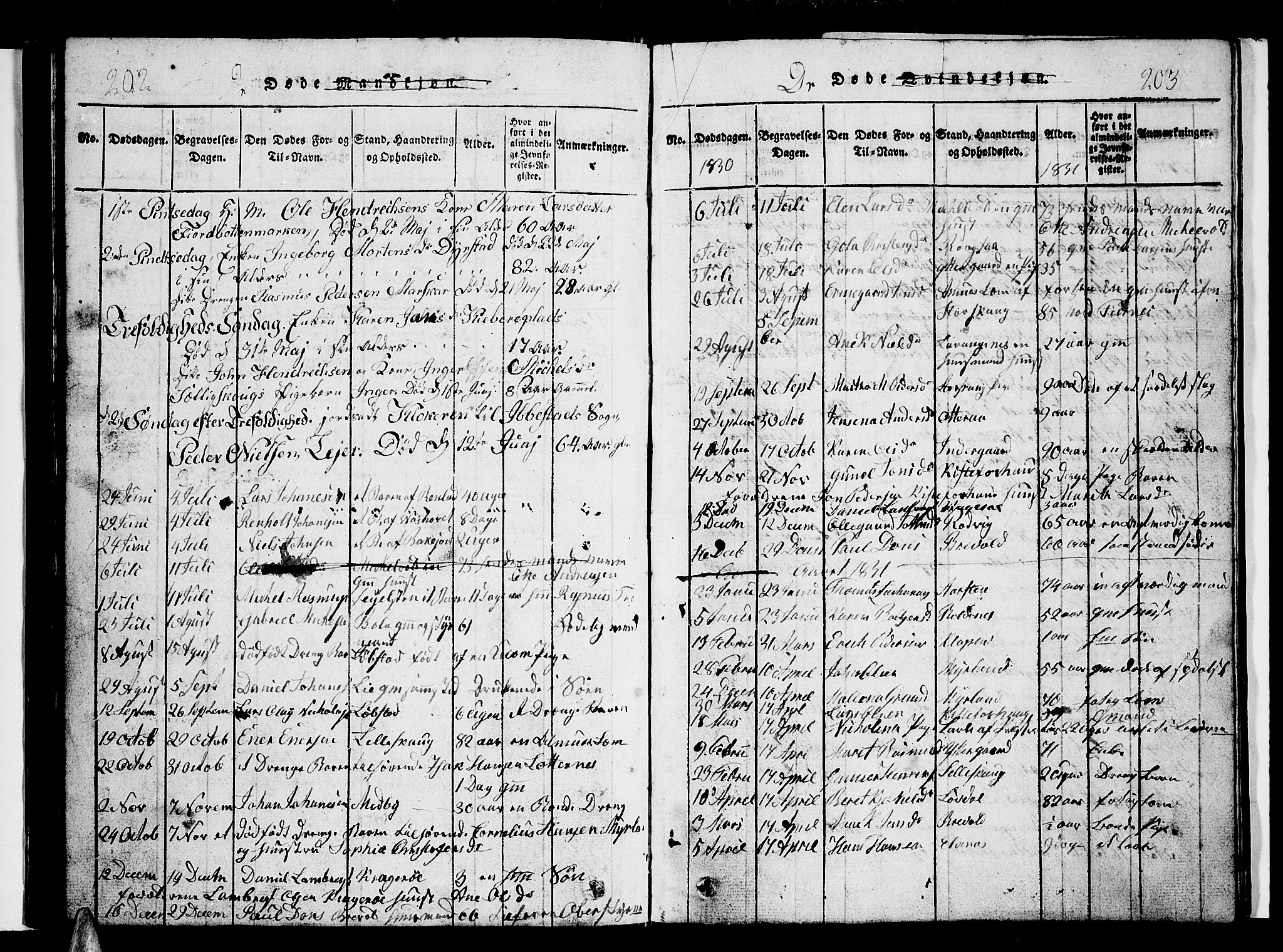 Ibestad sokneprestembete, SATØ/S-0077/H/Ha/Hab/L0002klokker: Parish register (copy) no. 2, 1821-1833, p. 202-203