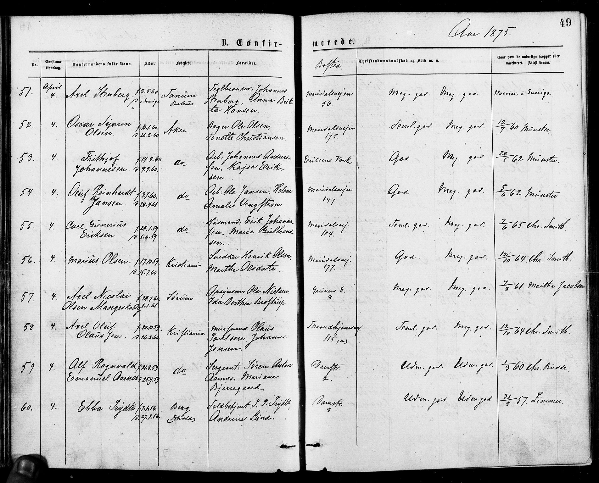 Gamle Aker prestekontor Kirkebøker, AV/SAO-A-10617a/F/L0005: Parish register (official) no. 5, 1873-1881, p. 49