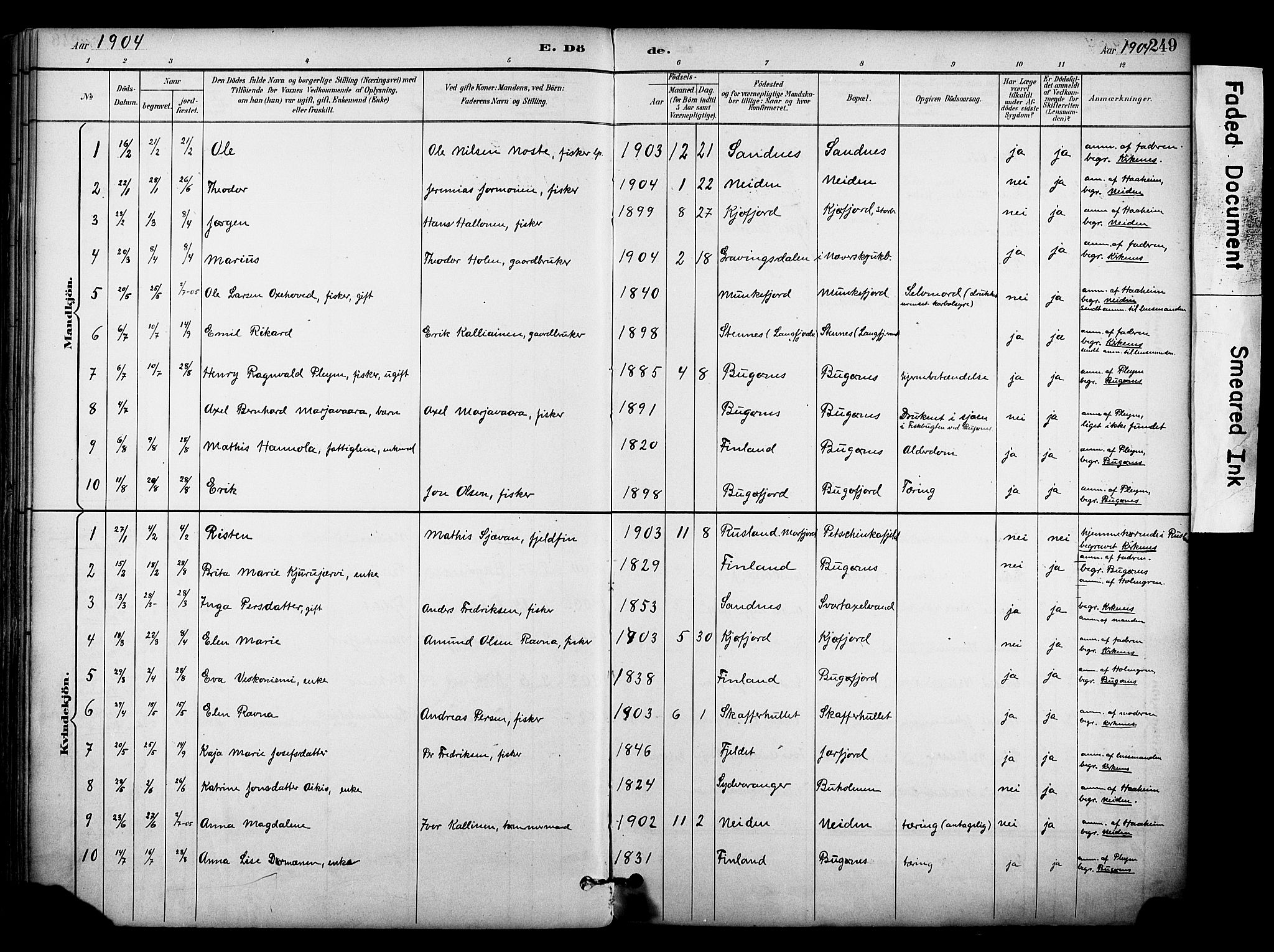 Sør-Varanger sokneprestkontor, SATØ/S-1331/H/Ha/L0004kirke: Parish register (official) no. 4, 1891-1908, p. 249