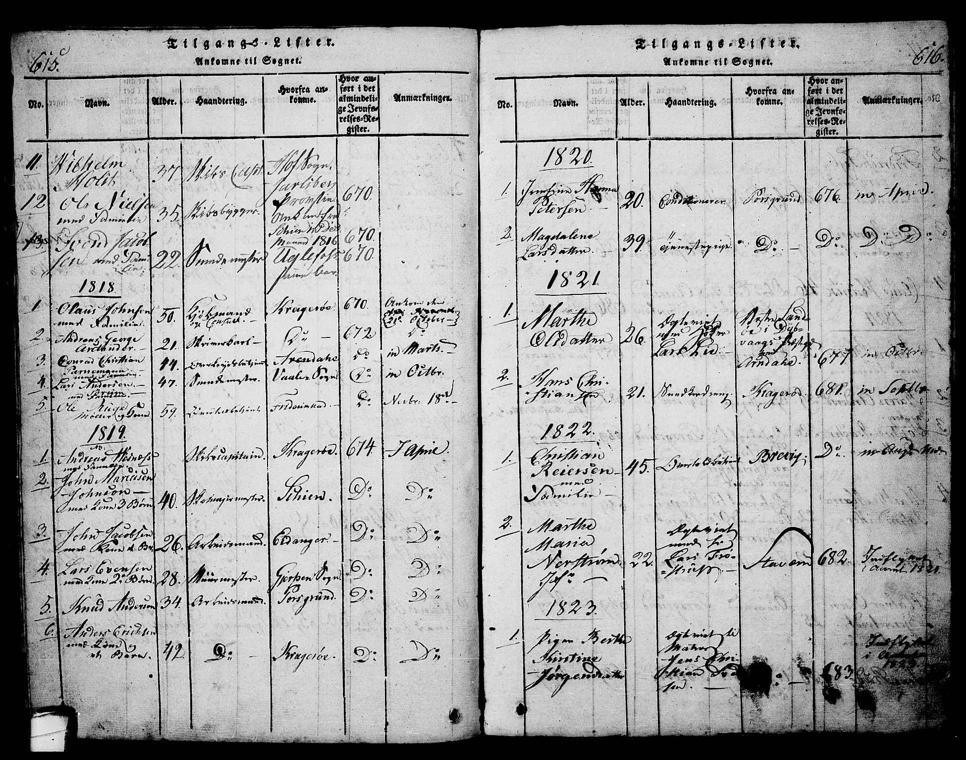 Langesund kirkebøker, SAKO/A-280/G/Ga/L0003: Parish register (copy) no. 3, 1815-1858, p. 615-616