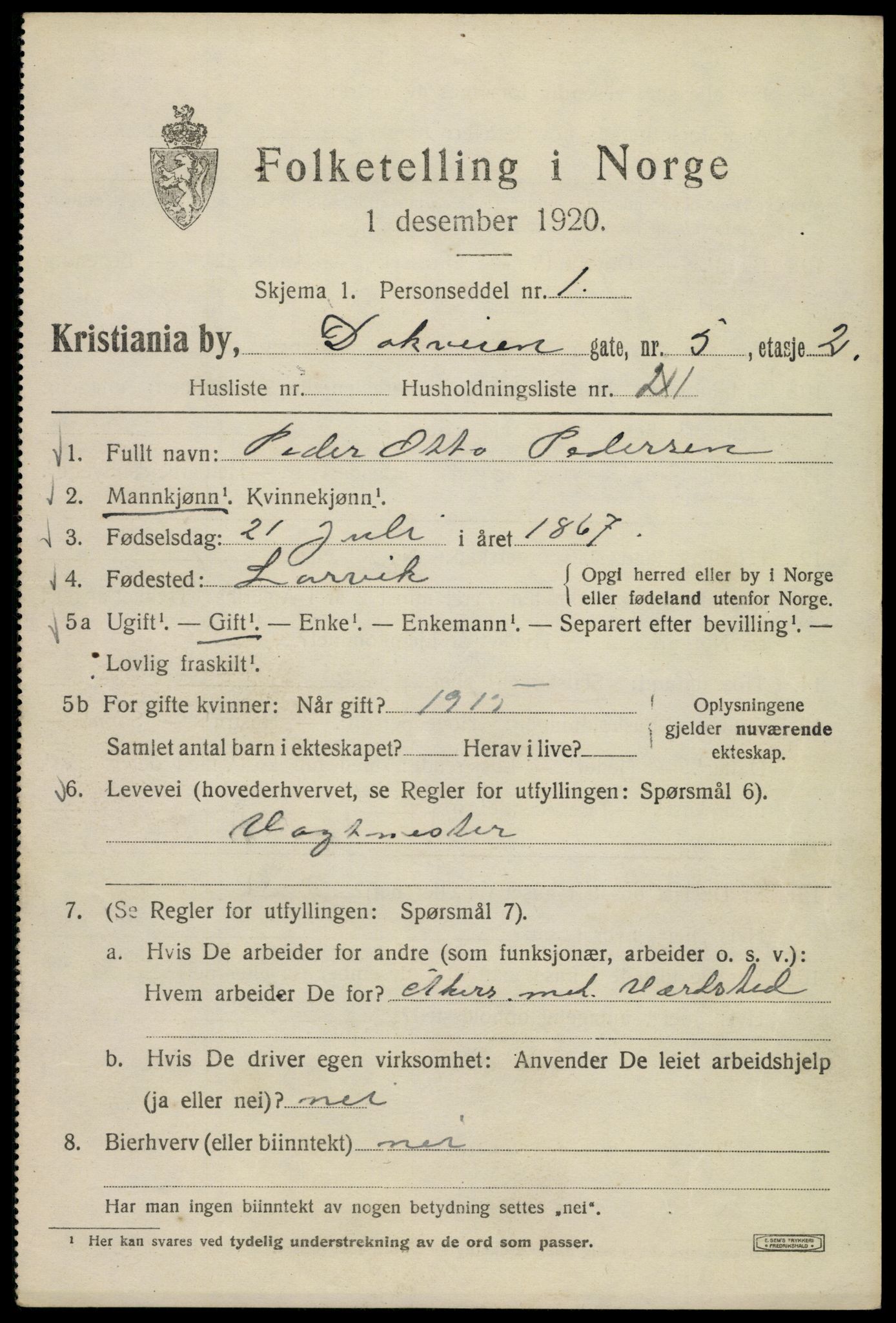 SAO, 1920 census for Kristiania, 1920, p. 199431