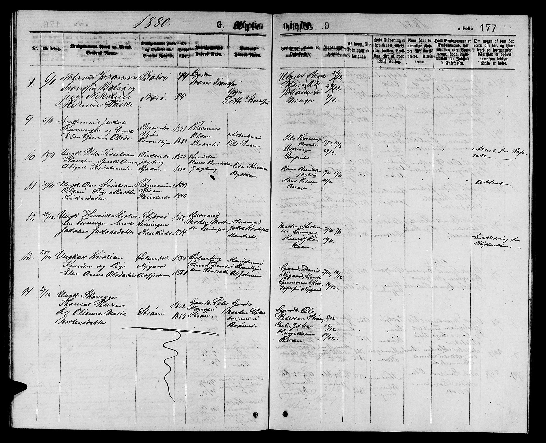 Ministerialprotokoller, klokkerbøker og fødselsregistre - Sør-Trøndelag, SAT/A-1456/657/L0715: Parish register (copy) no. 657C02, 1873-1888, p. 177