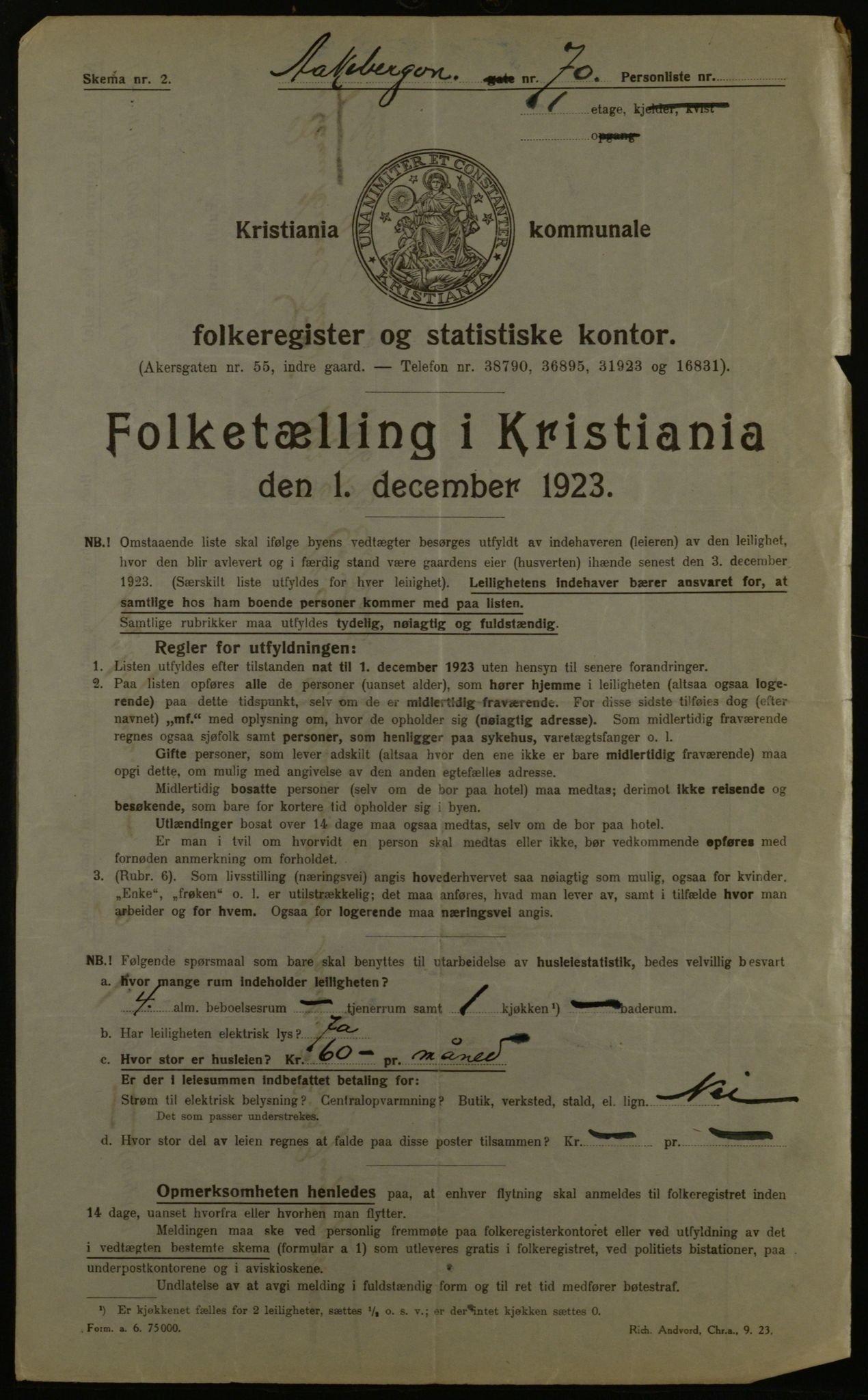 OBA, Municipal Census 1923 for Kristiania, 1923, p. 144009