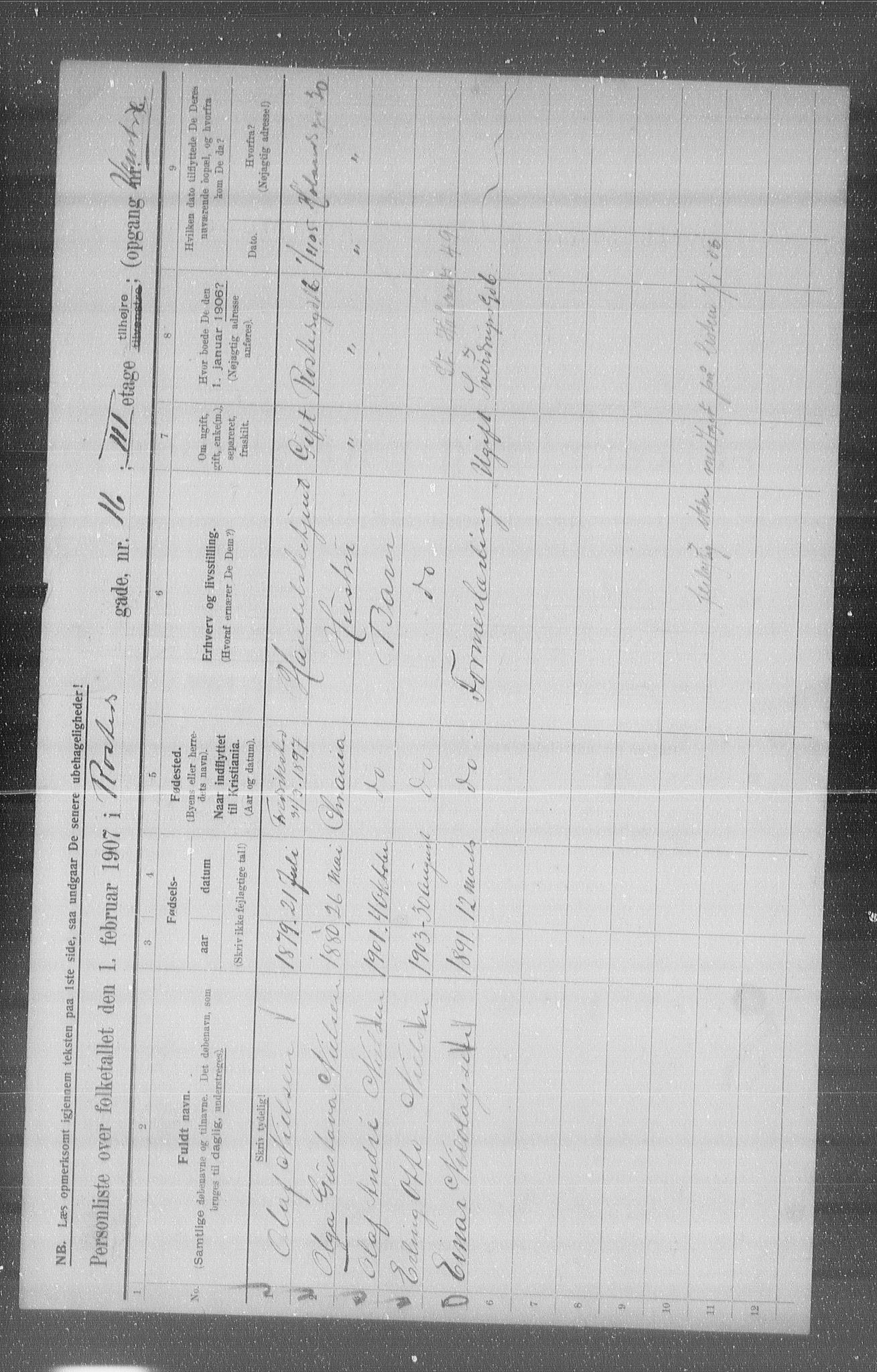 OBA, Municipal Census 1907 for Kristiania, 1907, p. 43165