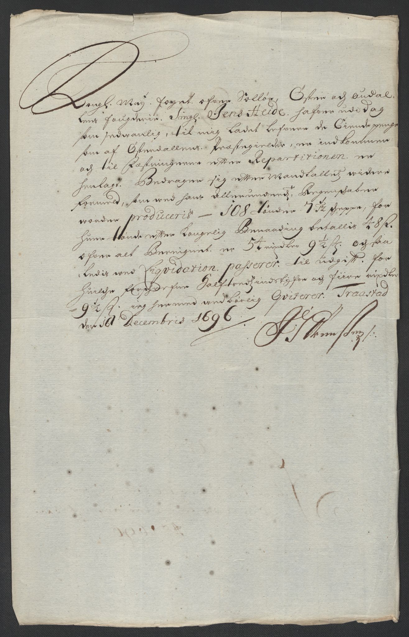 Rentekammeret inntil 1814, Reviderte regnskaper, Fogderegnskap, AV/RA-EA-4092/R13/L0834: Fogderegnskap Solør, Odal og Østerdal, 1696, p. 314