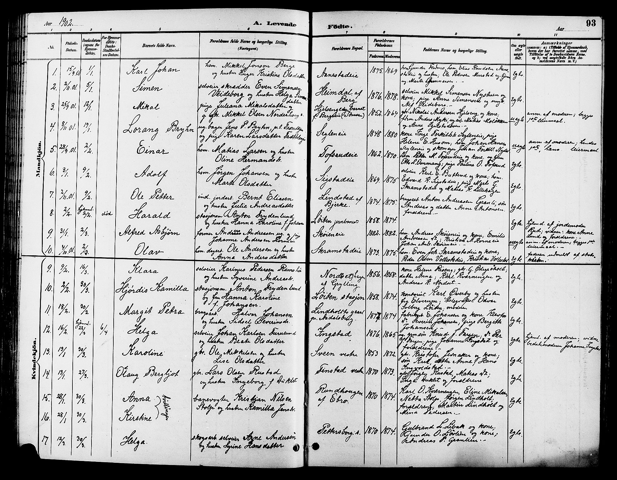 Løten prestekontor, AV/SAH-PREST-022/L/La/L0006: Parish register (copy) no. 6, 1892-1909, p. 93