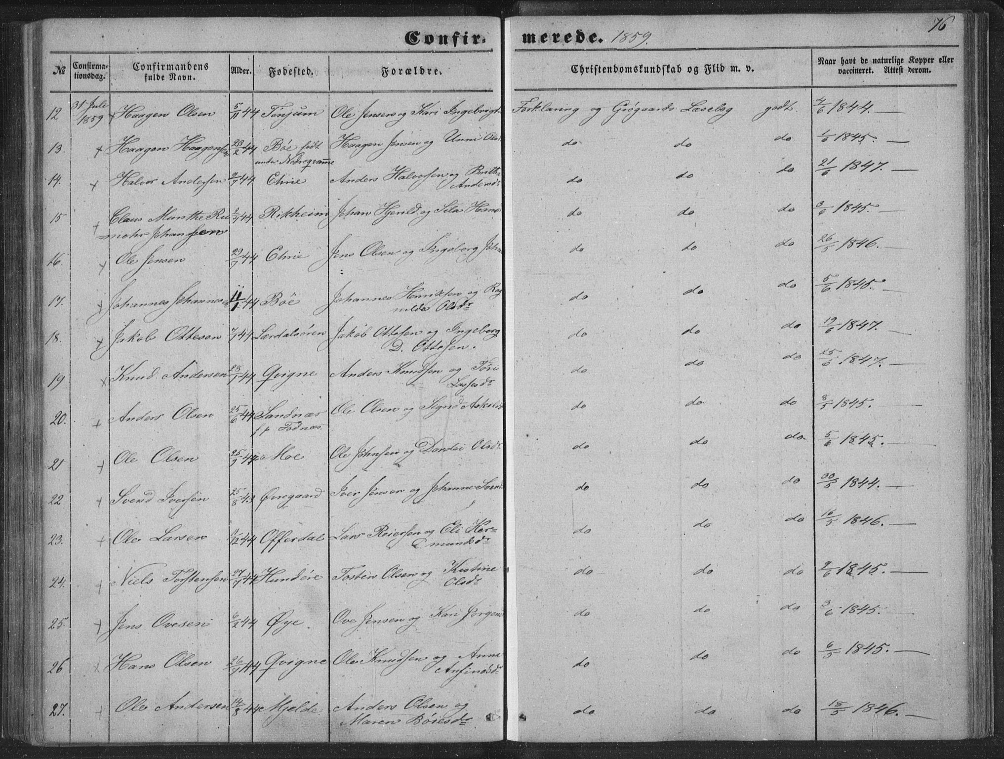 Lærdal sokneprestembete, SAB/A-81201: Parish register (official) no. A 13, 1847-1864, p. 76
