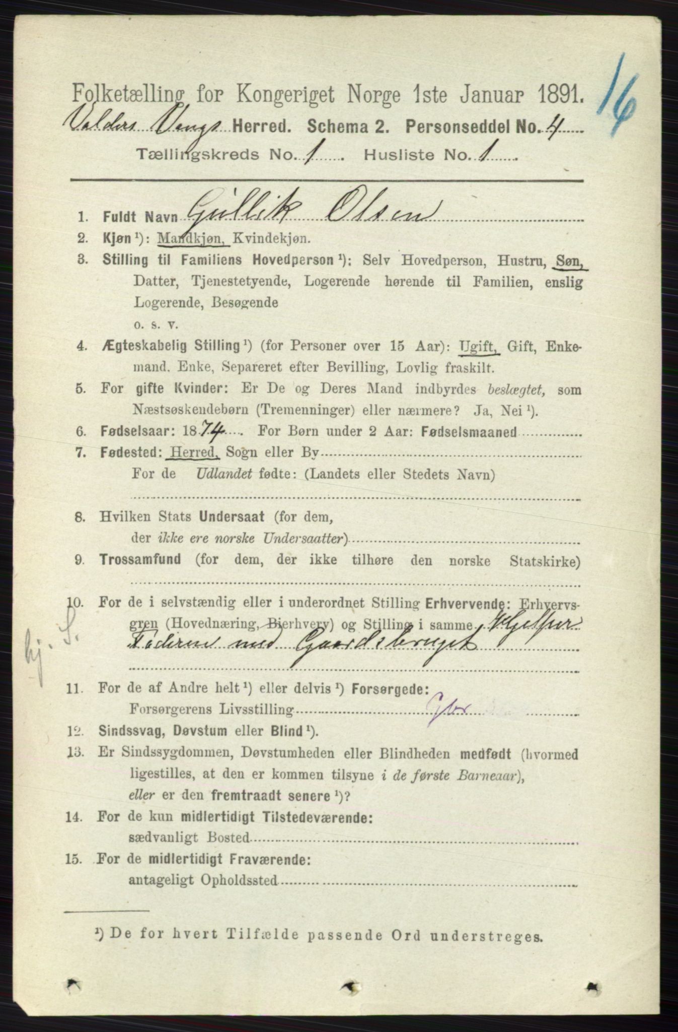 RA, 1891 census for 0545 Vang, 1891, p. 81