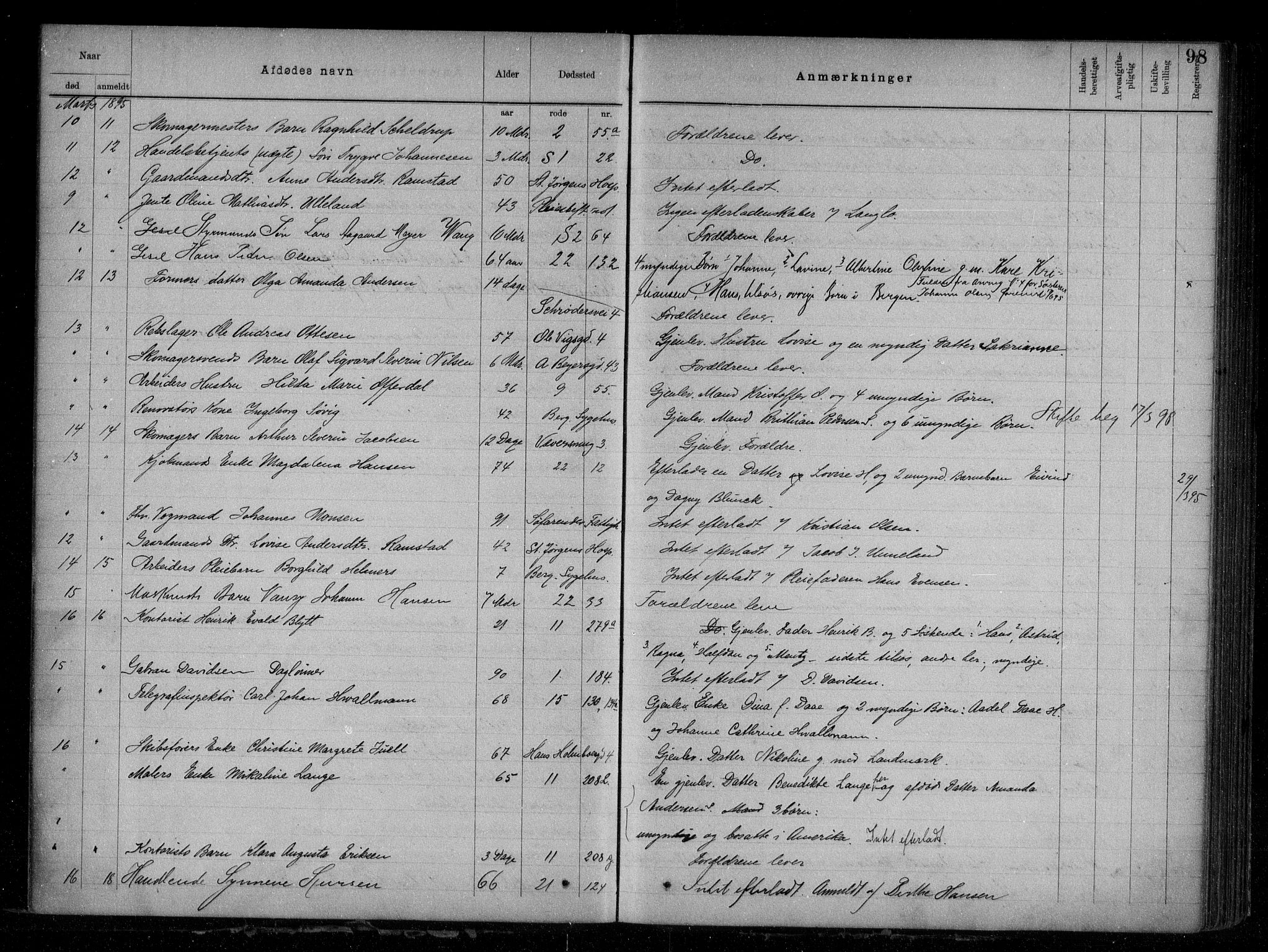 Byfogd og Byskriver i Bergen, AV/SAB-A-3401/06/06Na/L0006: Dødsfallsjournaler, 1893-1898, p. 97b-98a