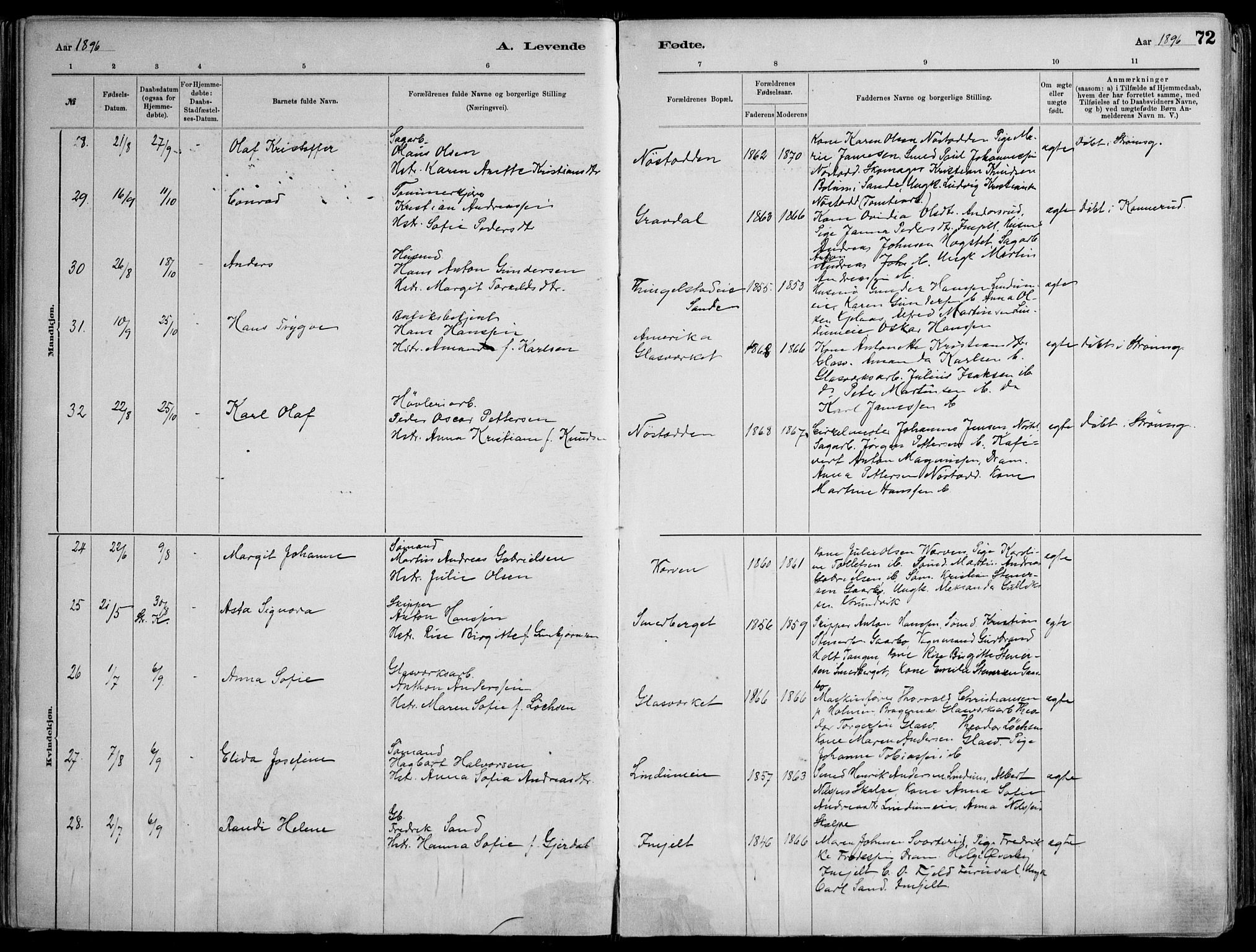 Skoger kirkebøker, AV/SAKO-A-59/F/Fa/L0006: Parish register (official) no. I 6, 1885-1910, p. 72