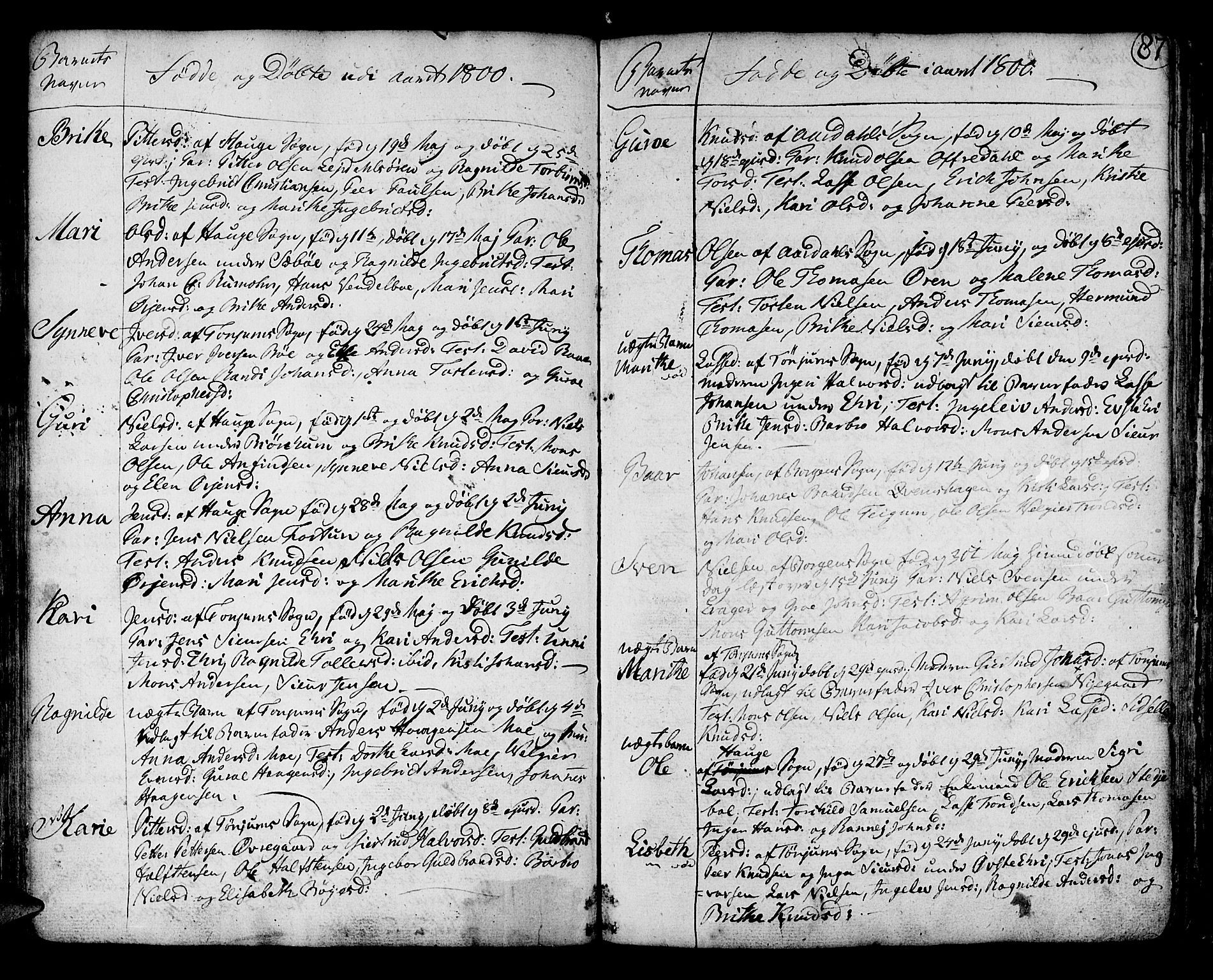 Lærdal sokneprestembete, SAB/A-81201: Parish register (official) no. A 3, 1783-1804, p. 87