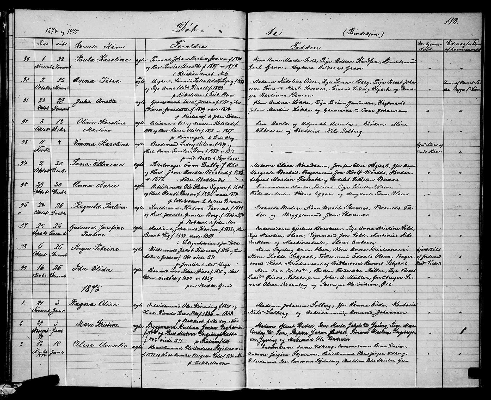 Ministerialprotokoller, klokkerbøker og fødselsregistre - Sør-Trøndelag, SAT/A-1456/604/L0220: Parish register (copy) no. 604C03, 1870-1885, p. 148