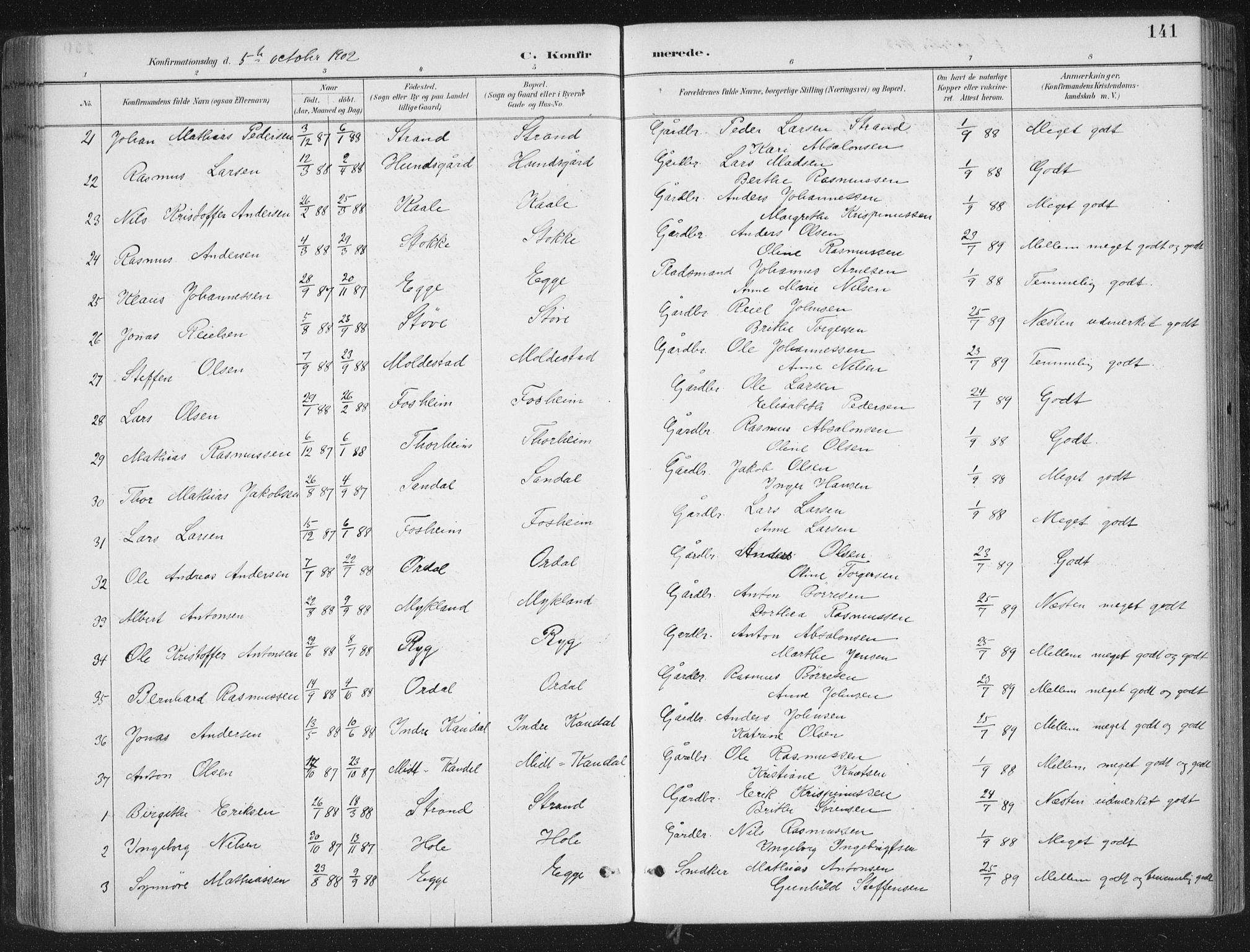 Gloppen sokneprestembete, AV/SAB-A-80101/H/Haa/Haac/L0002: Parish register (official) no. C  2, 1887-1904, p. 141