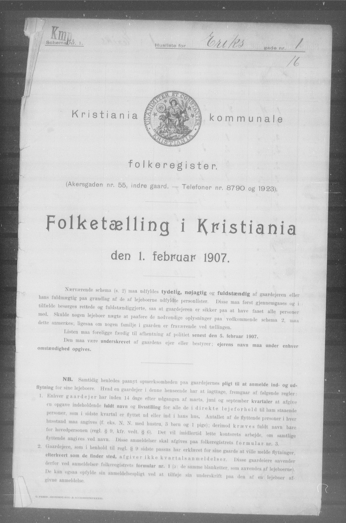 OBA, Municipal Census 1907 for Kristiania, 1907, p. 9864