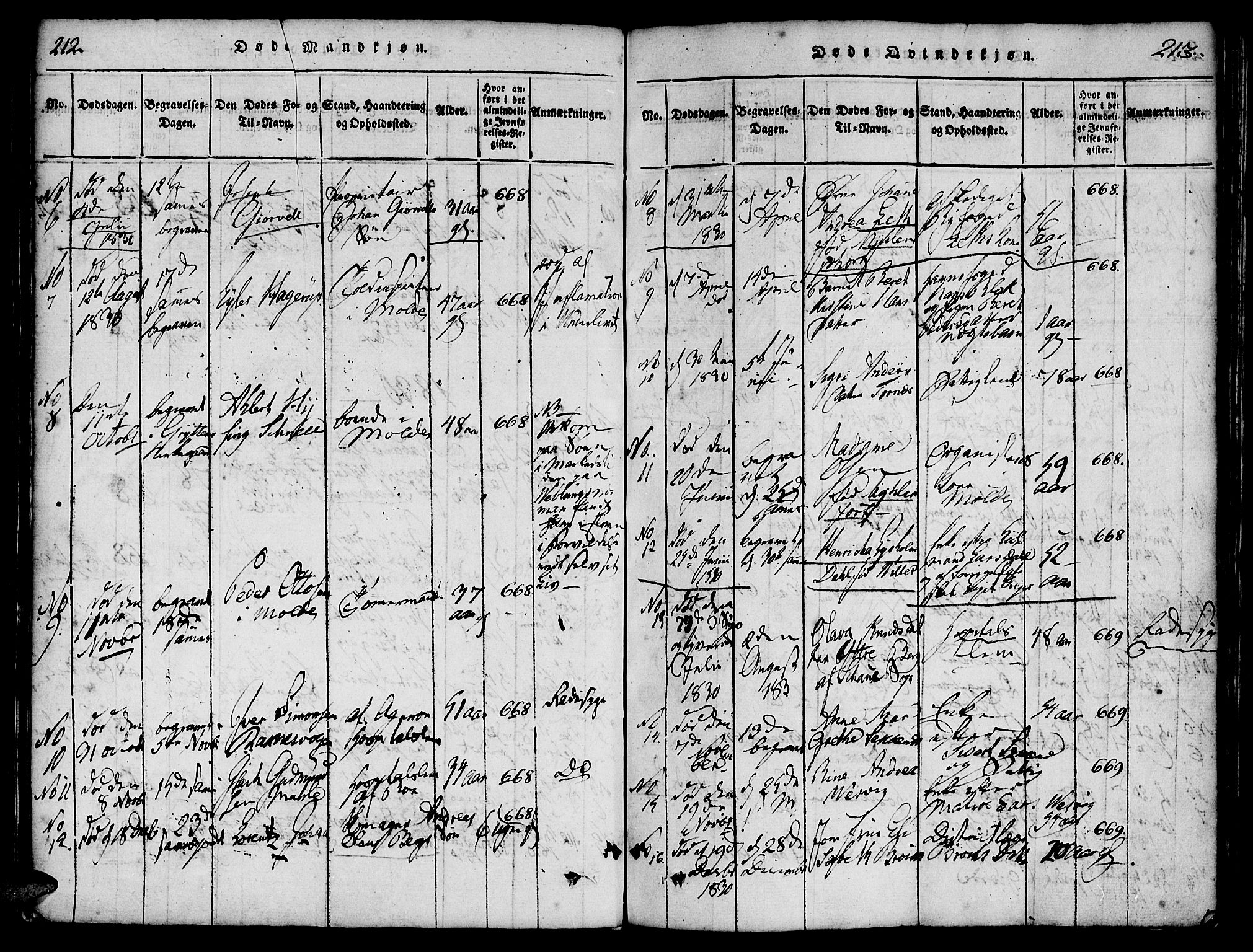 Ministerialprotokoller, klokkerbøker og fødselsregistre - Møre og Romsdal, SAT/A-1454/558/L0688: Parish register (official) no. 558A02, 1818-1843, p. 212-213