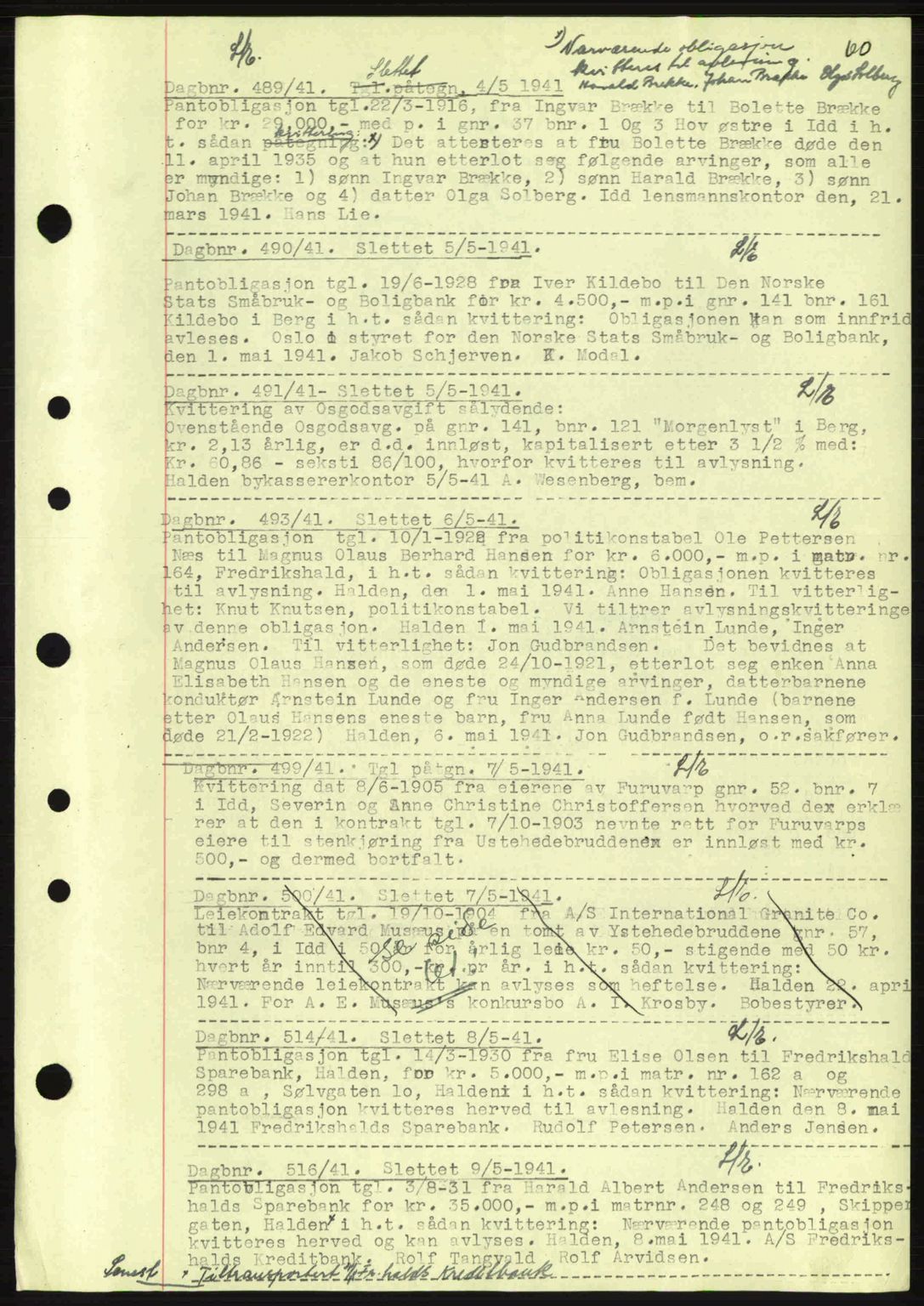 Idd og Marker sorenskriveri, AV/SAO-A-10283/G/Gb/Gbc/L0002: Mortgage book no. B4-9a, 1939-1945, Diary no: : 489/1941