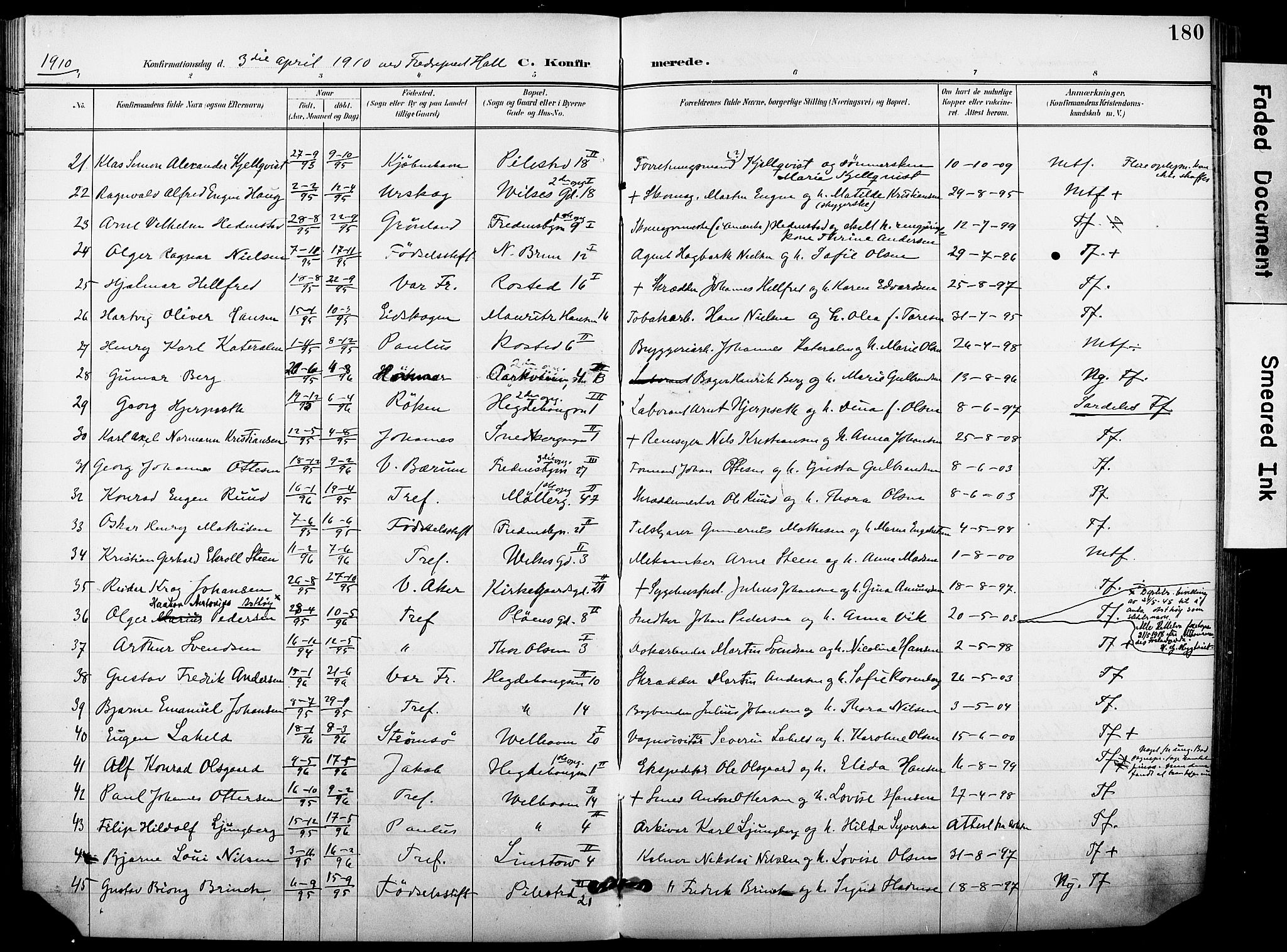 Trefoldighet prestekontor Kirkebøker, SAO/A-10882/F/Fb/L0004: Parish register (official) no. II 4, 1896-1915, p. 180