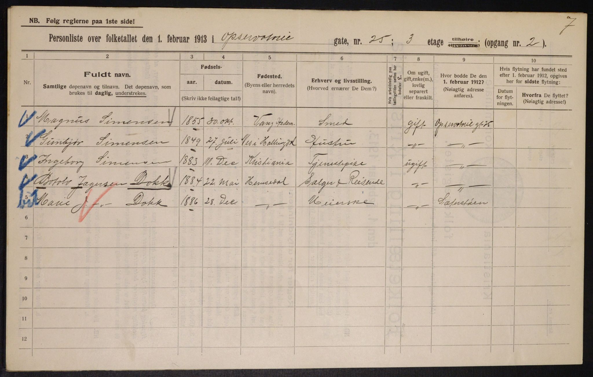 OBA, Municipal Census 1913 for Kristiania, 1913, p. 74478