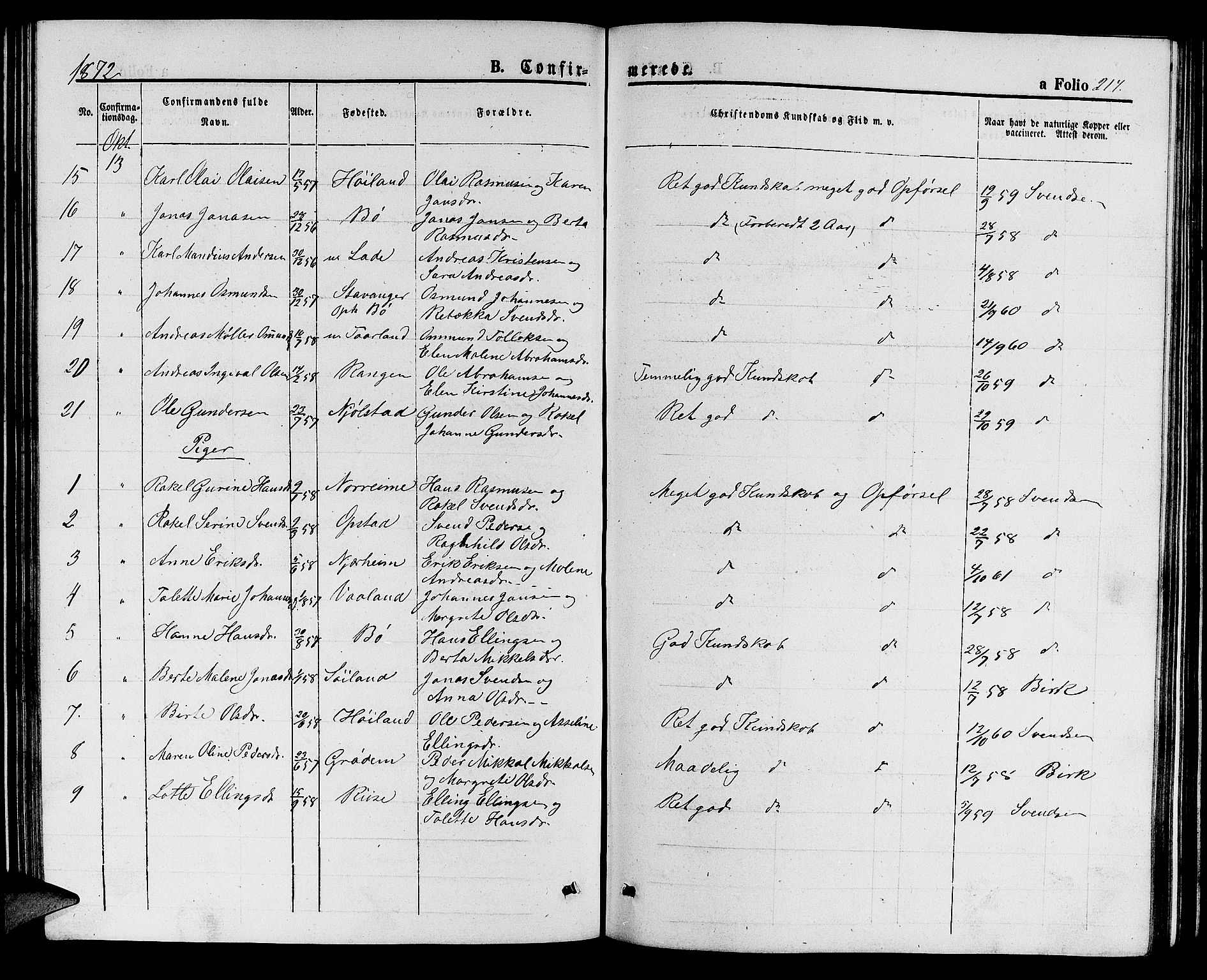 Hå sokneprestkontor, AV/SAST-A-101801/001/30BB/L0001: Parish register (copy) no. B 1, 1854-1883, p. 217