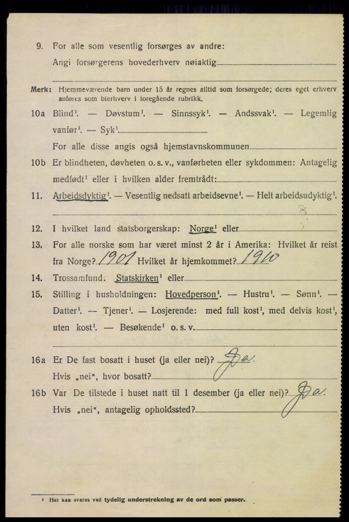 SAK, 1920 census for Lyngdal, 1920, p. 3006